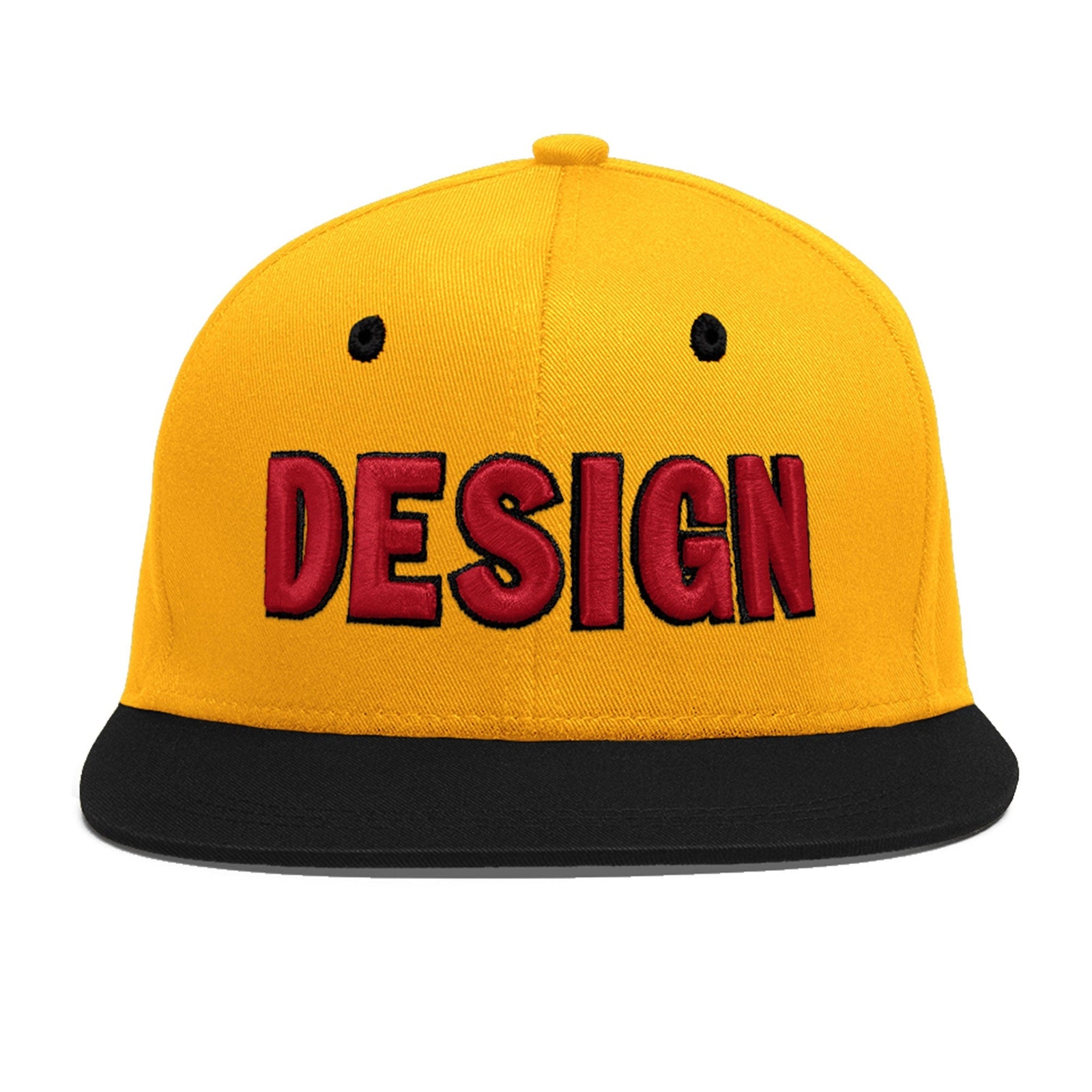 Custom Gold Black 40D Puff Embroidery Flat Embroidery Casual Sport Baseball Cap