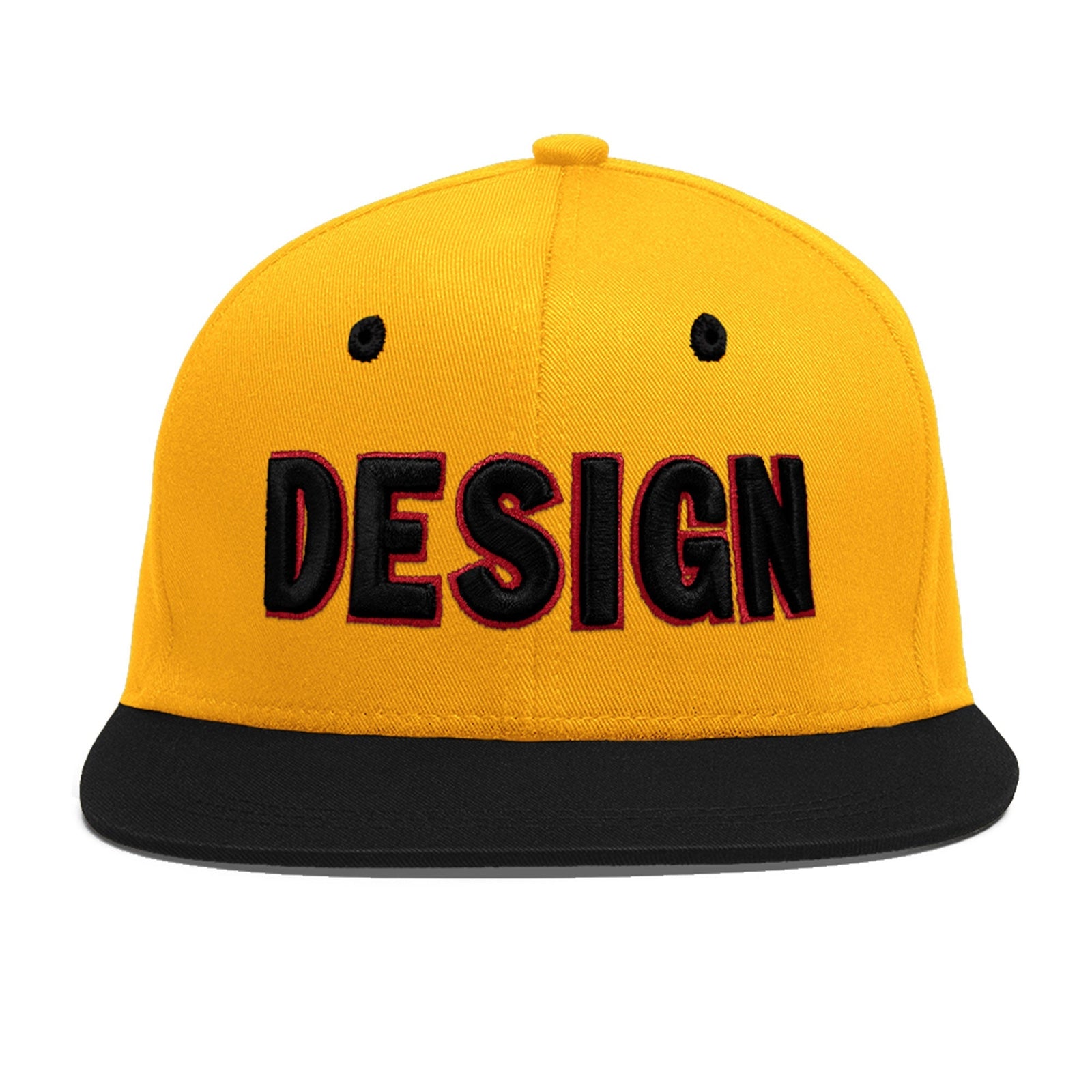 Custom Gold Black 48D Puff Embroidery Flat Embroidery Casual Sport Baseball Cap