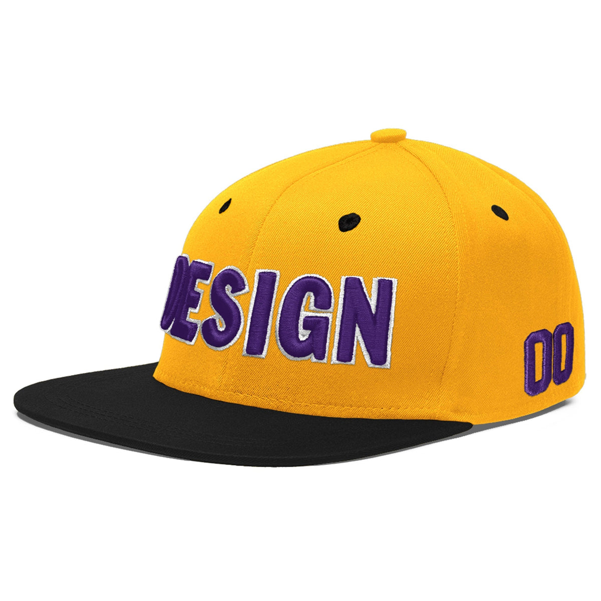 Custom Gold Black 54D Puff Embroidery Flat Embroidery Casual Sport Baseball Cap