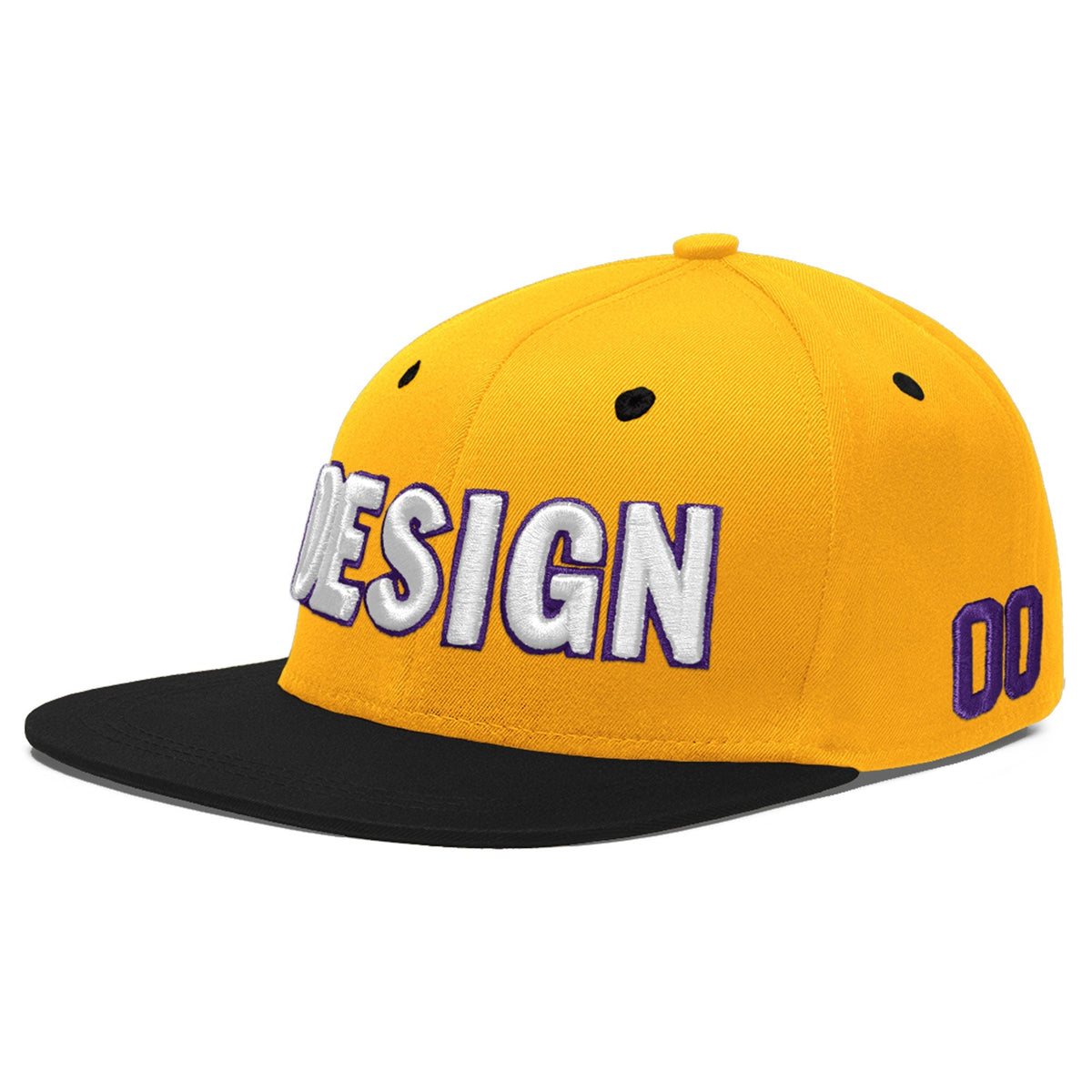 Custom Gold Black 62D Puff Embroidery Flat Embroidery Casual Sport Baseball Cap