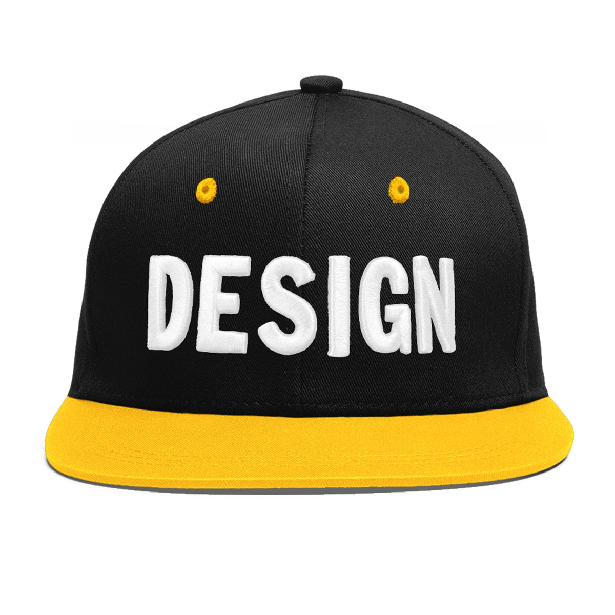 Custom Black Gold 3D Puff Embroidery Flat Embroidery Casual Sport Baseball Cap