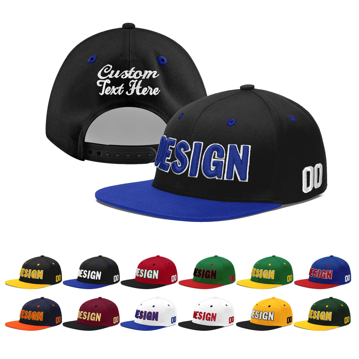 Custom Black Royal Blue 3D Puff Embroidery Flat Embroidery Casual Sport Baseball Cap