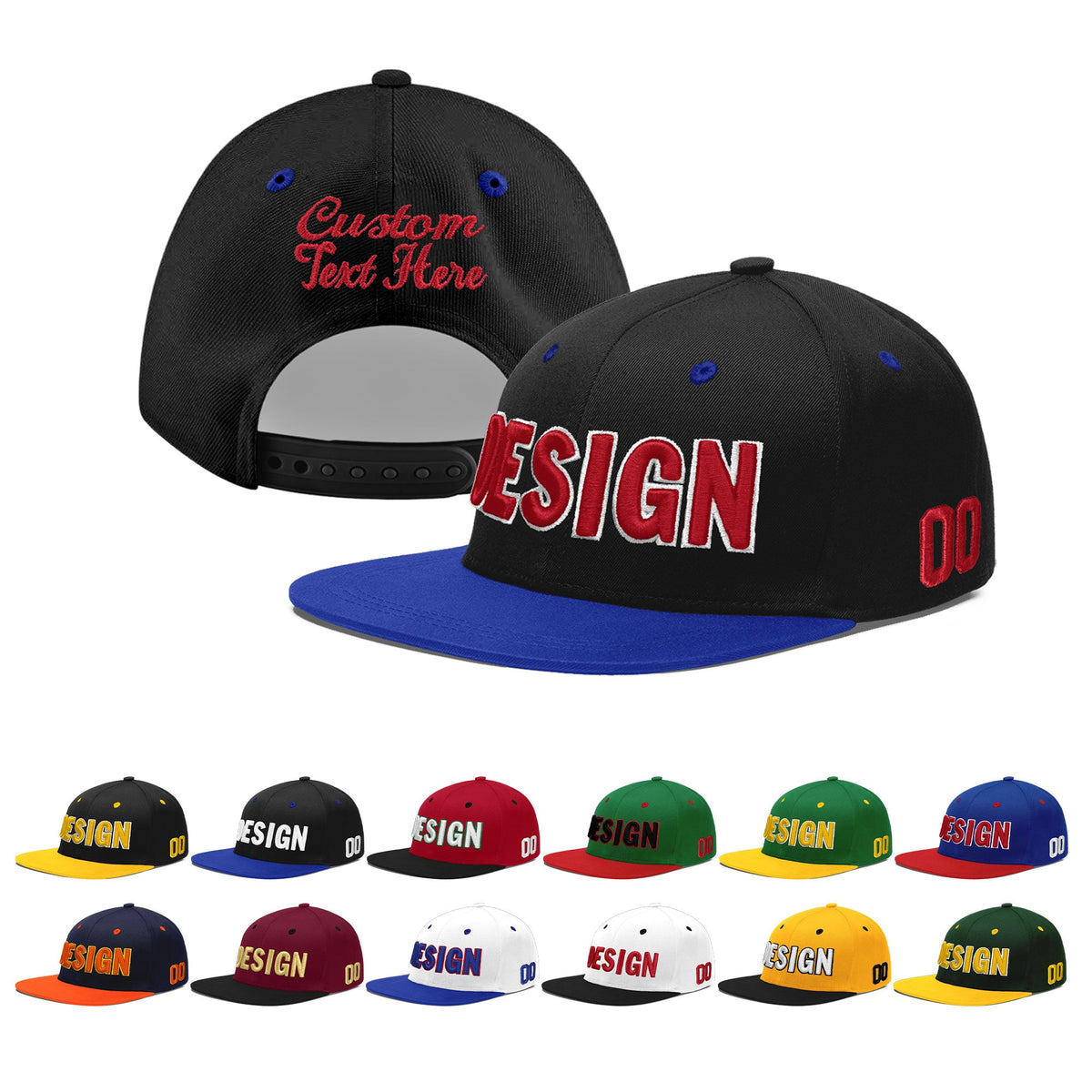 Custom Black Royal Blue 3D Puff Embroidery Flat Embroidery Casual Sport Baseball Cap