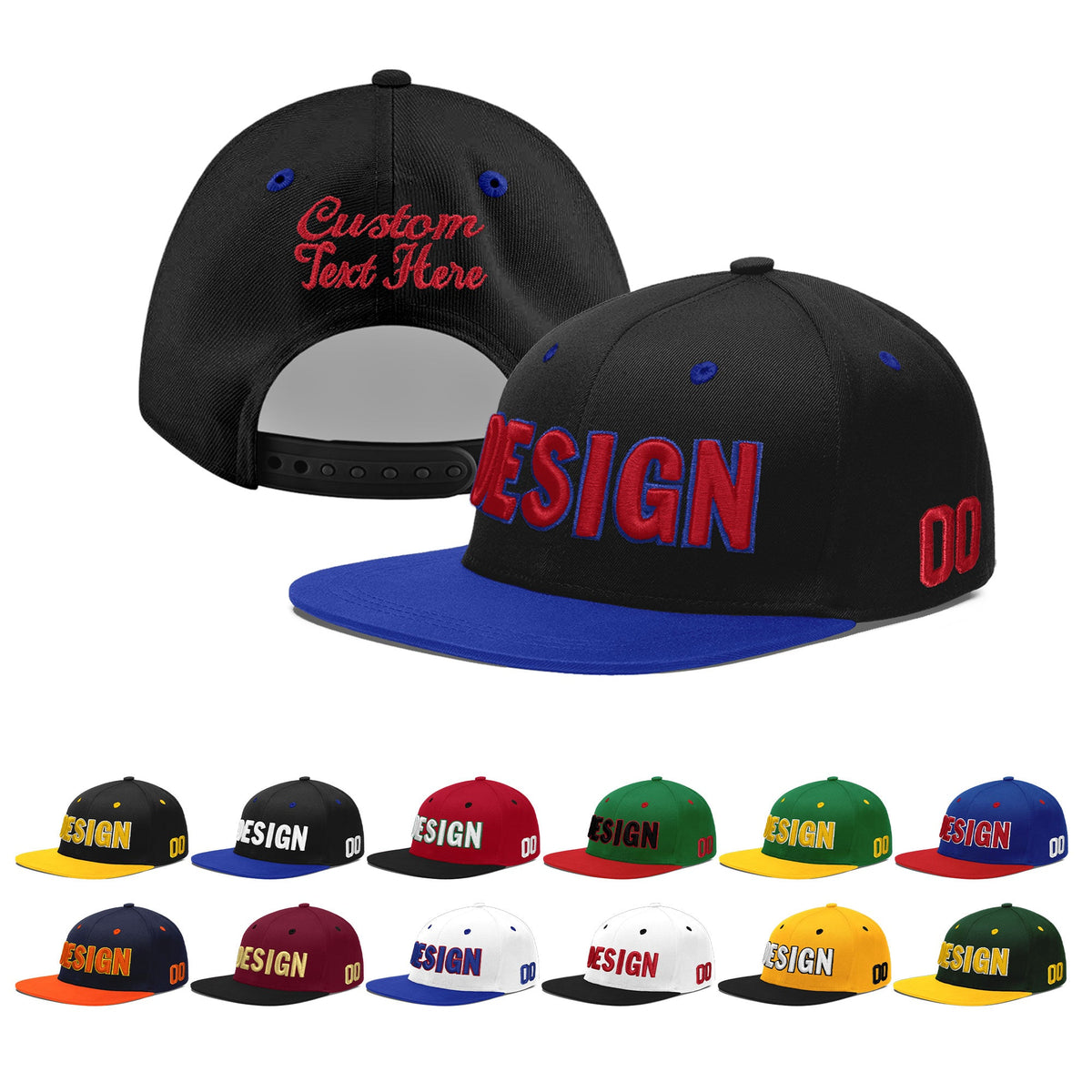 Custom Black Royal Blue 3D Puff Embroidery Flat Embroidery Casual Sport Baseball Cap