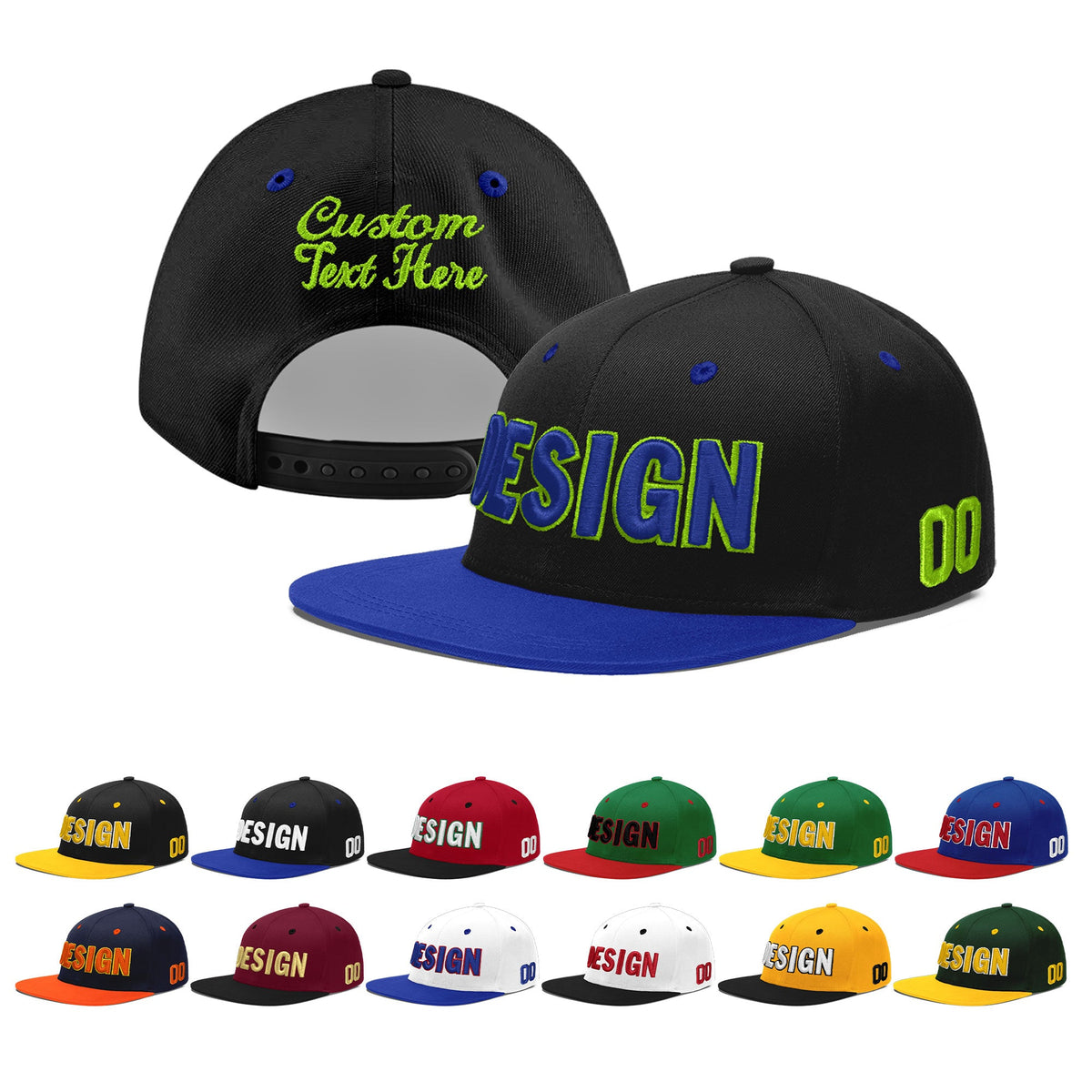 Custom Black Royal Blue 3D Puff Embroidery Flat Embroidery Casual Sport Baseball Cap