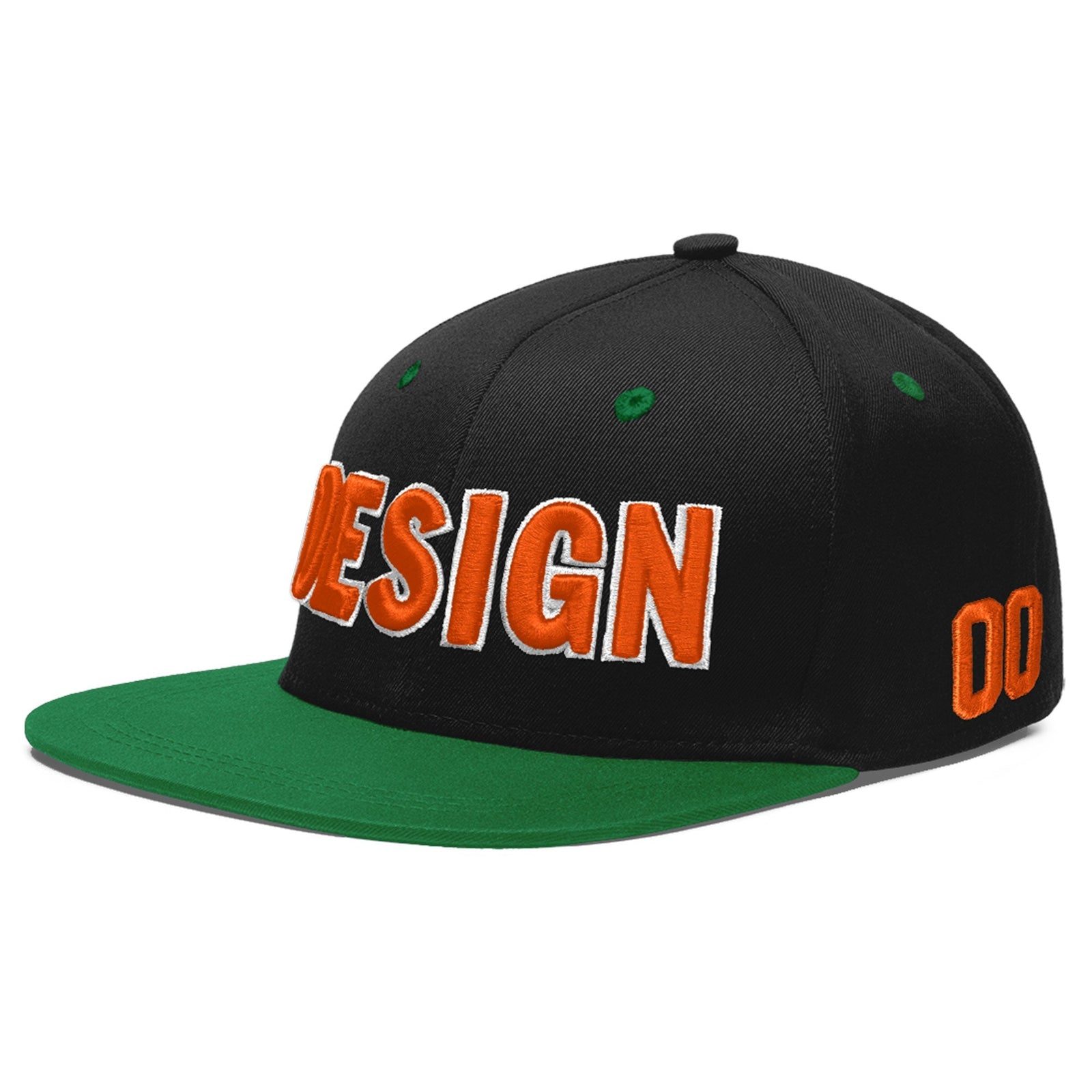 Custom Black Kelly Green 3D Puff Embroidery Flat Embroidery Casual Sport Baseball Cap