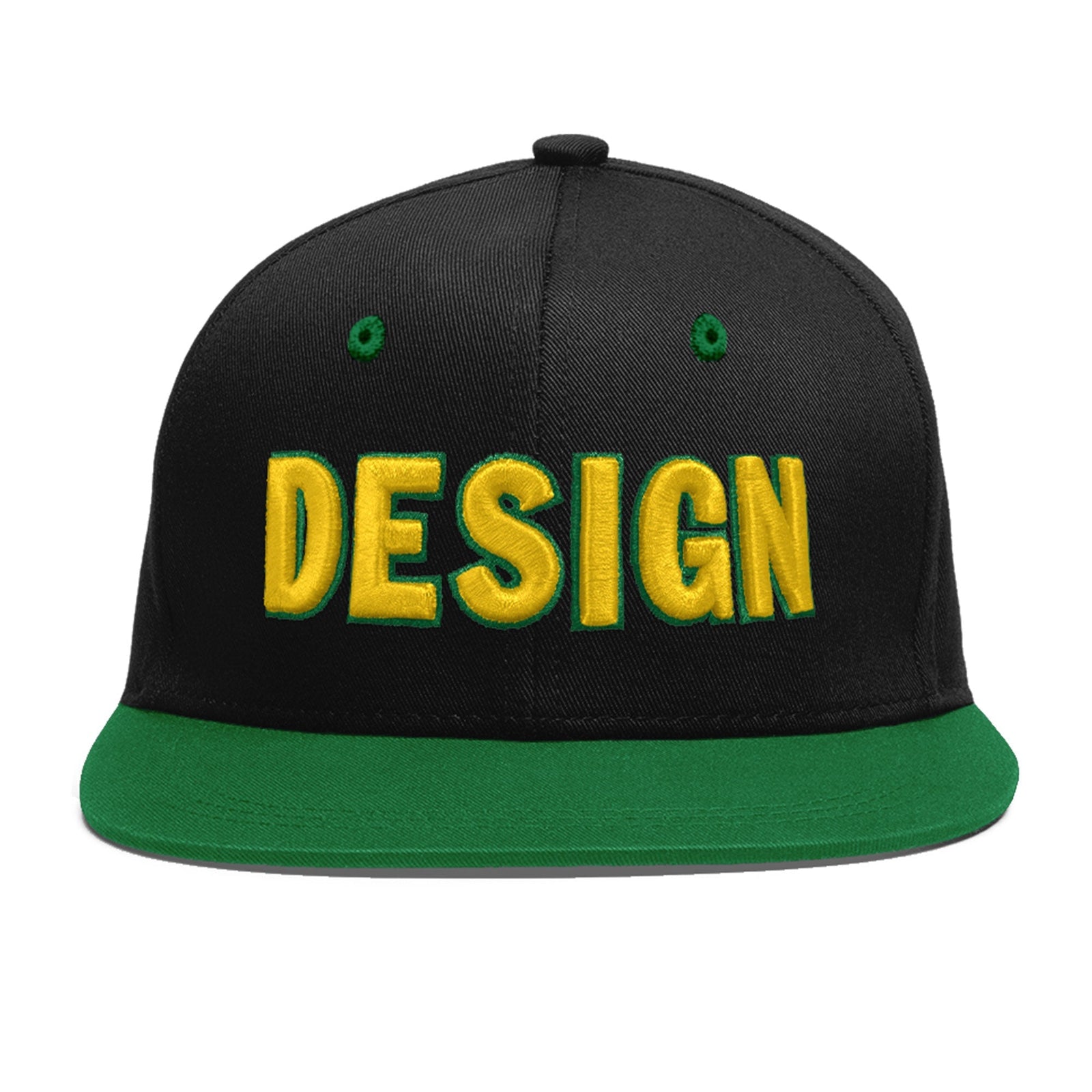 Custom Black Kelly Green 3D Puff Embroidery Flat Embroidery Casual Sport Baseball Cap