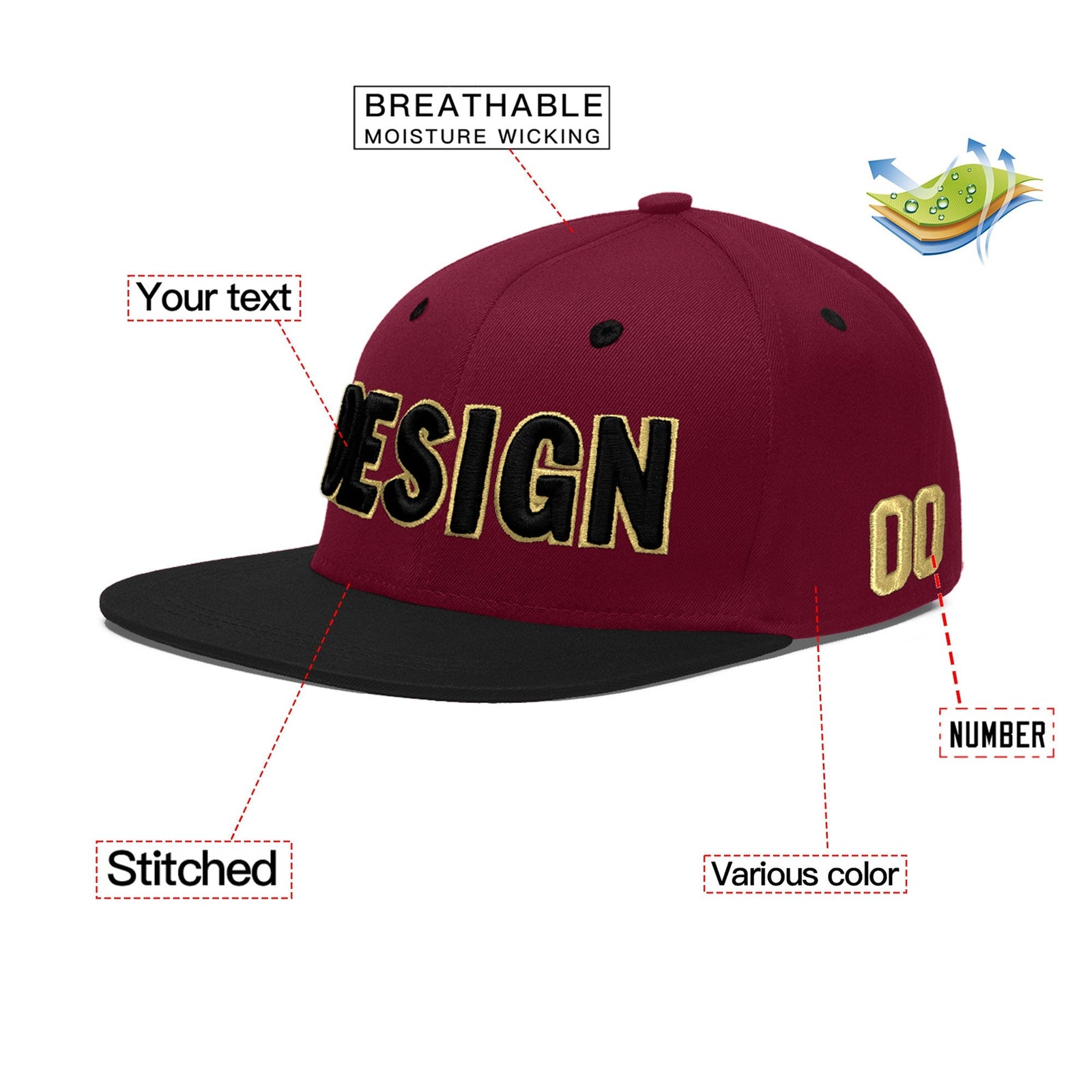 Custom Navy Orange 3D Puff Embroidery Flat Embroidery Casual Sport Baseball Cap