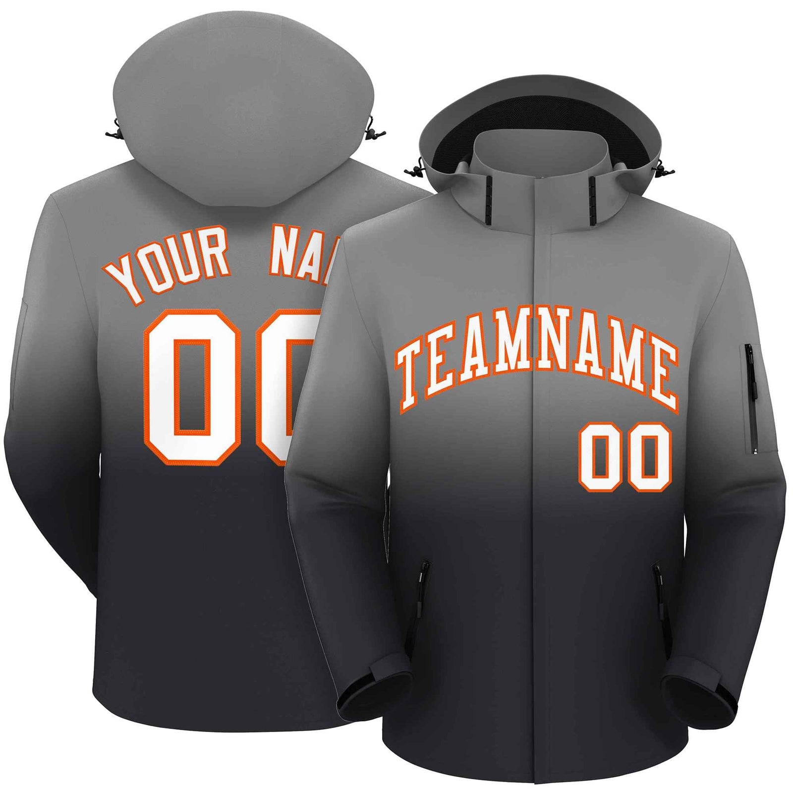 Custom Gray Dark Gray Gradient Fashion Outdoor Hooded Waterproof Jacket