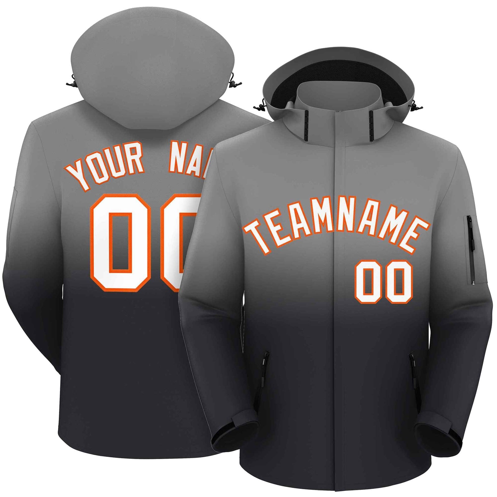 Custom Gray Dark Gray Gradient Fashion Outdoor Hooded Waterproof Jacket