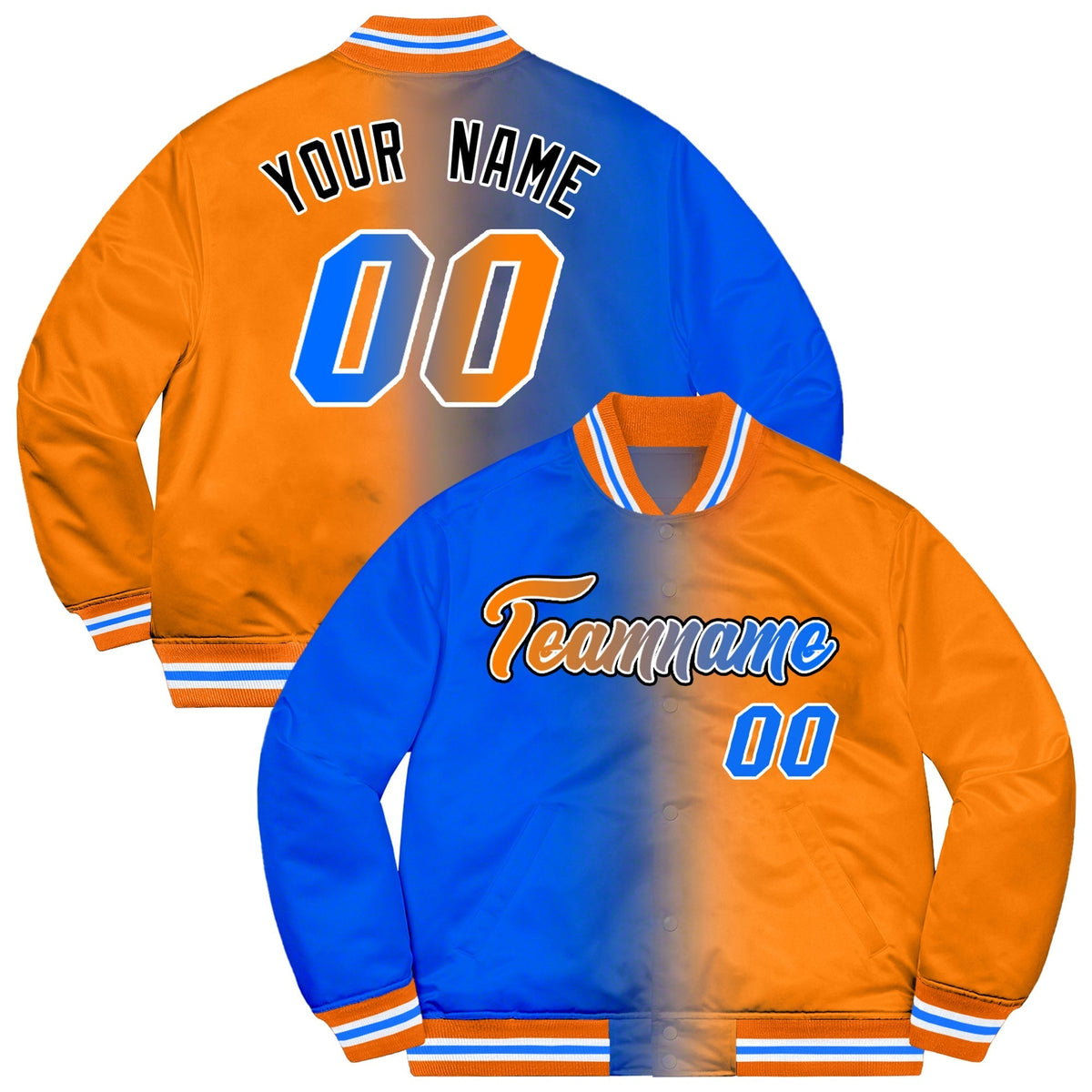 Custom Orange Panther Blue-Black Two Tone Gradient Fashion Letterman Jacket