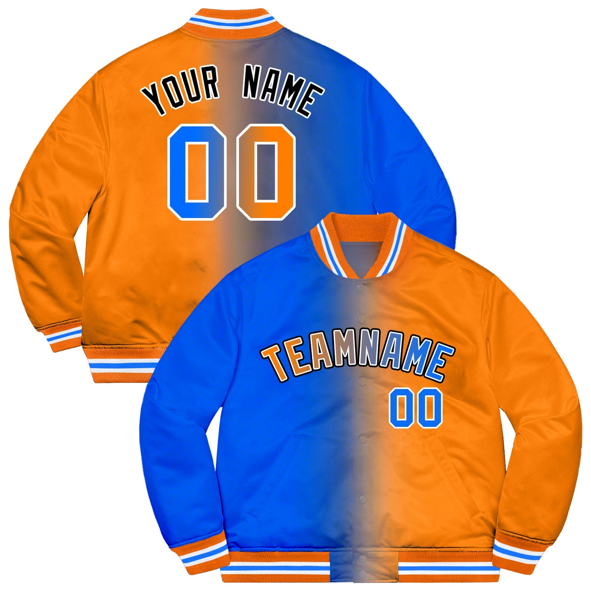 Custom Orange Panther Blue-Black Two Tone Gradient Fashion Letterman Jacket