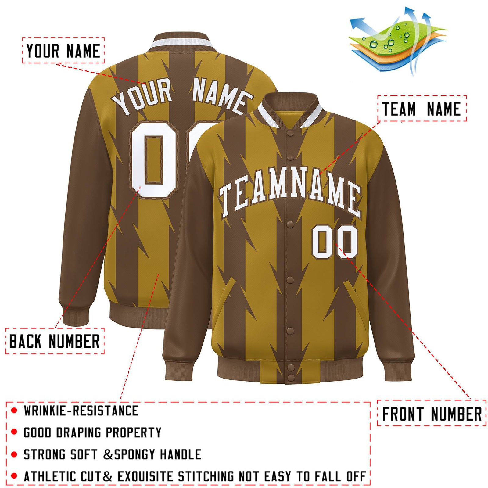 Custom Old Gold Old Gold Varsity Full-Snap Blade Pattern Raglan Sleeves Letterman Baseball Jacket