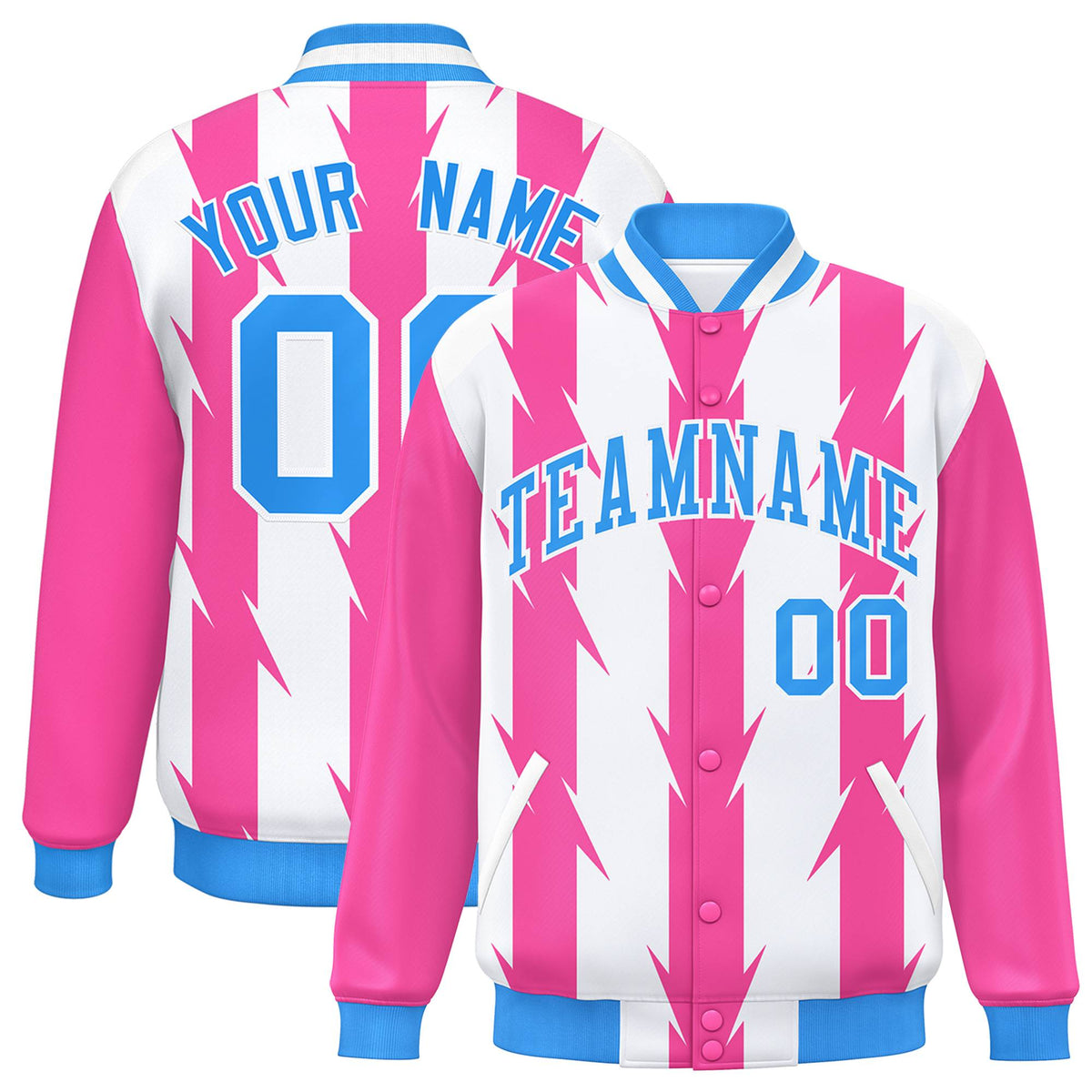 Custom White White Varsity Full-Snap Blade Pattern Raglan Sleeves Letterman Baseball Jacket