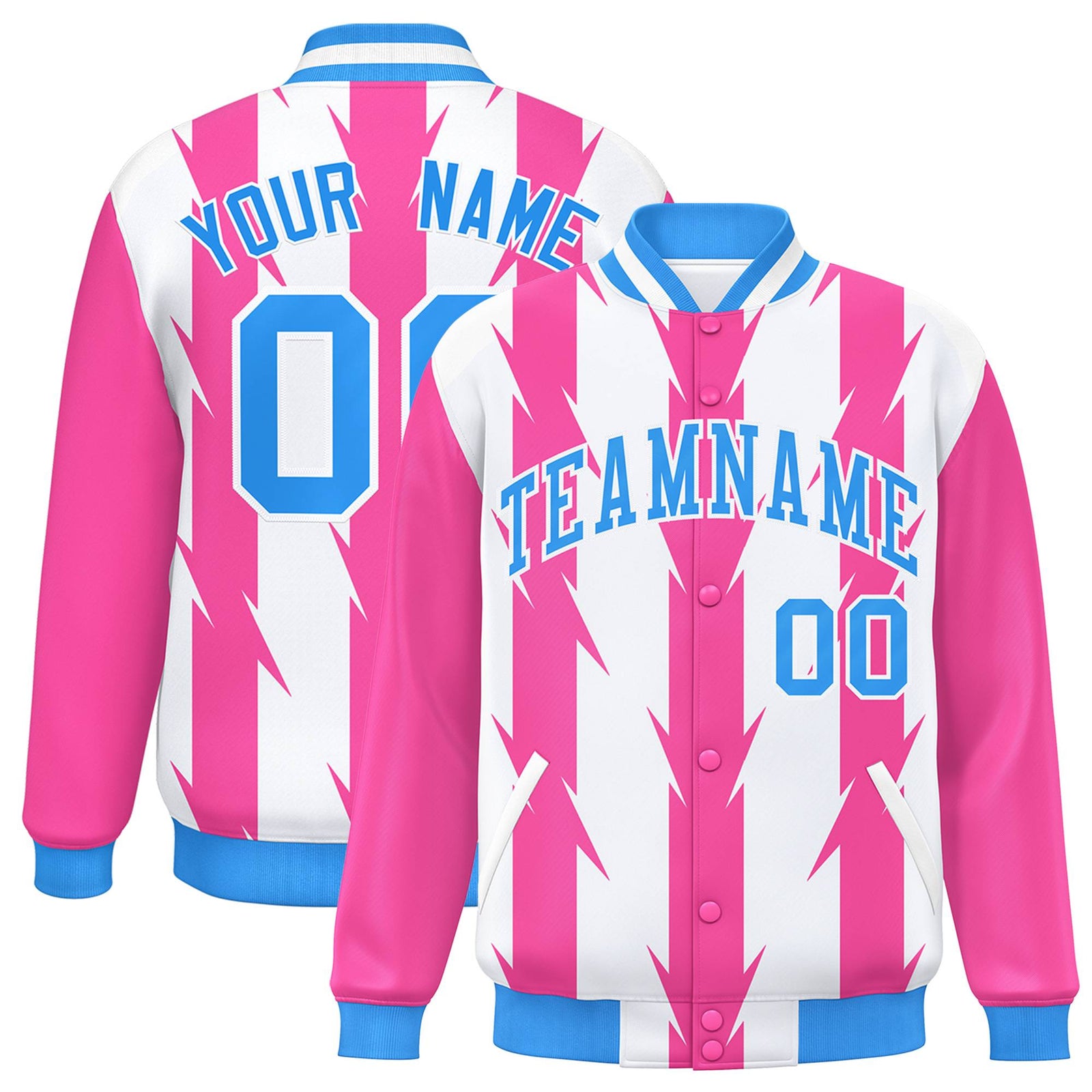 Custom White White Varsity Full-Snap Blade Pattern Raglan Sleeves Letterman Baseball Jacket