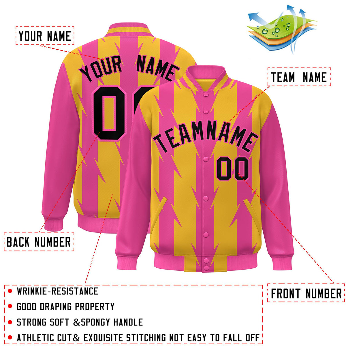 Custom Gold Gold Varsity Full-Snap Blade Pattern Raglan Sleeves Letterman Baseball Jacket