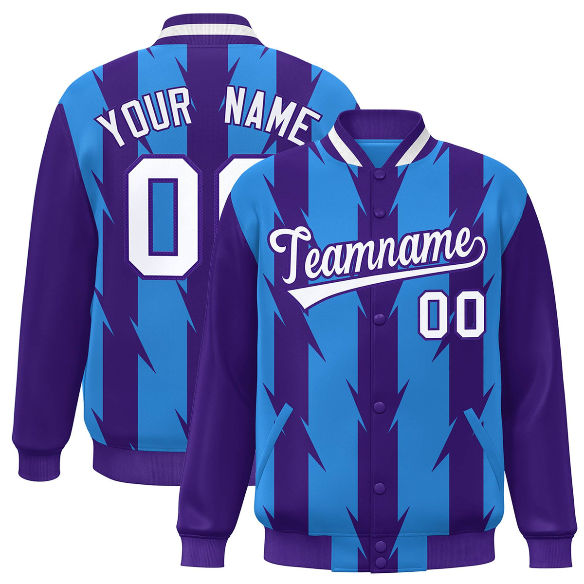 Custom Powder Blue Powder Blue Varsity Full-Snap Blade Pattern Raglan Sleeves Letterman Baseball Jacket