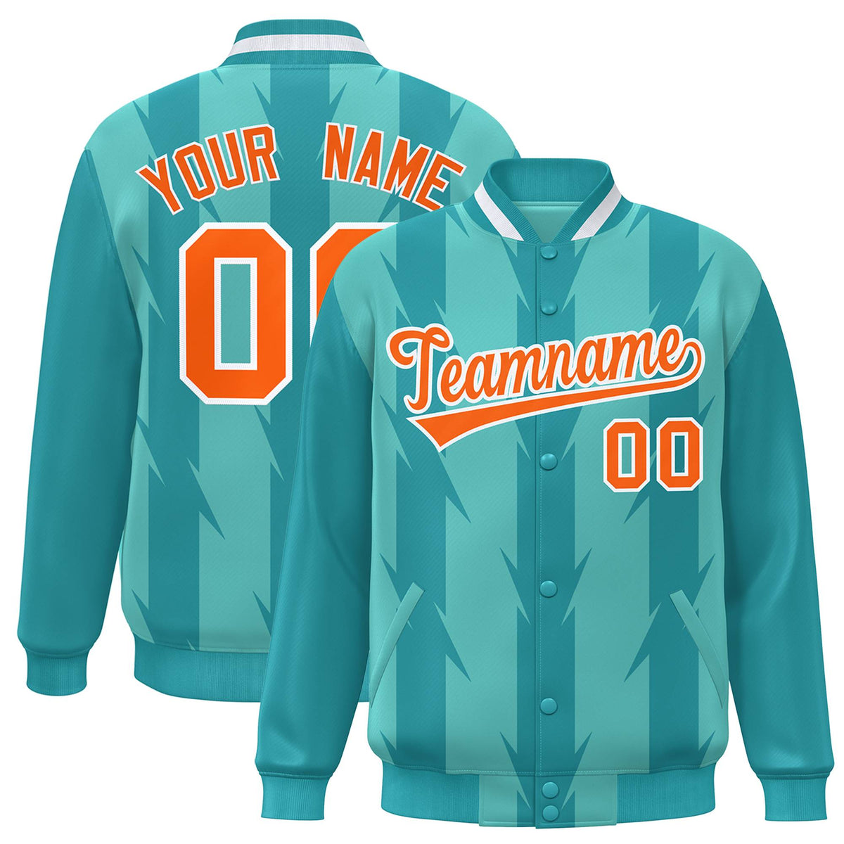 Custom Bright Green Bright Green Varsity Full-Snap Blade Pattern Raglan Sleeves Letterman Baseball Jacket