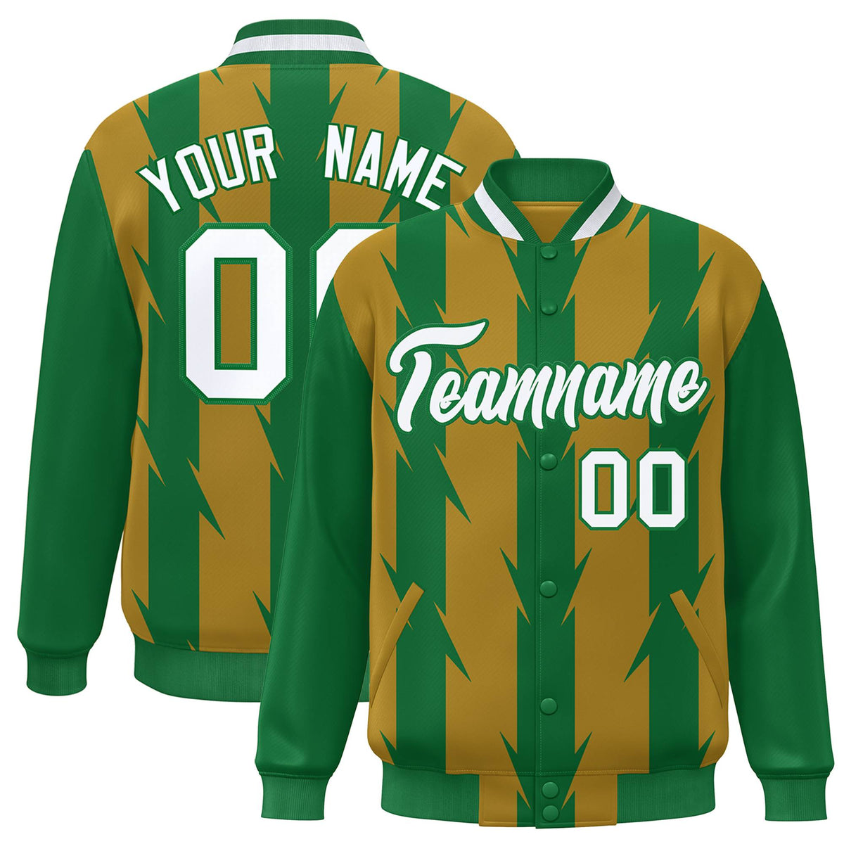 Custom Old Gold Old Gold Varsity Full-Snap Blade Pattern Raglan Sleeves Letterman Baseball Jacket
