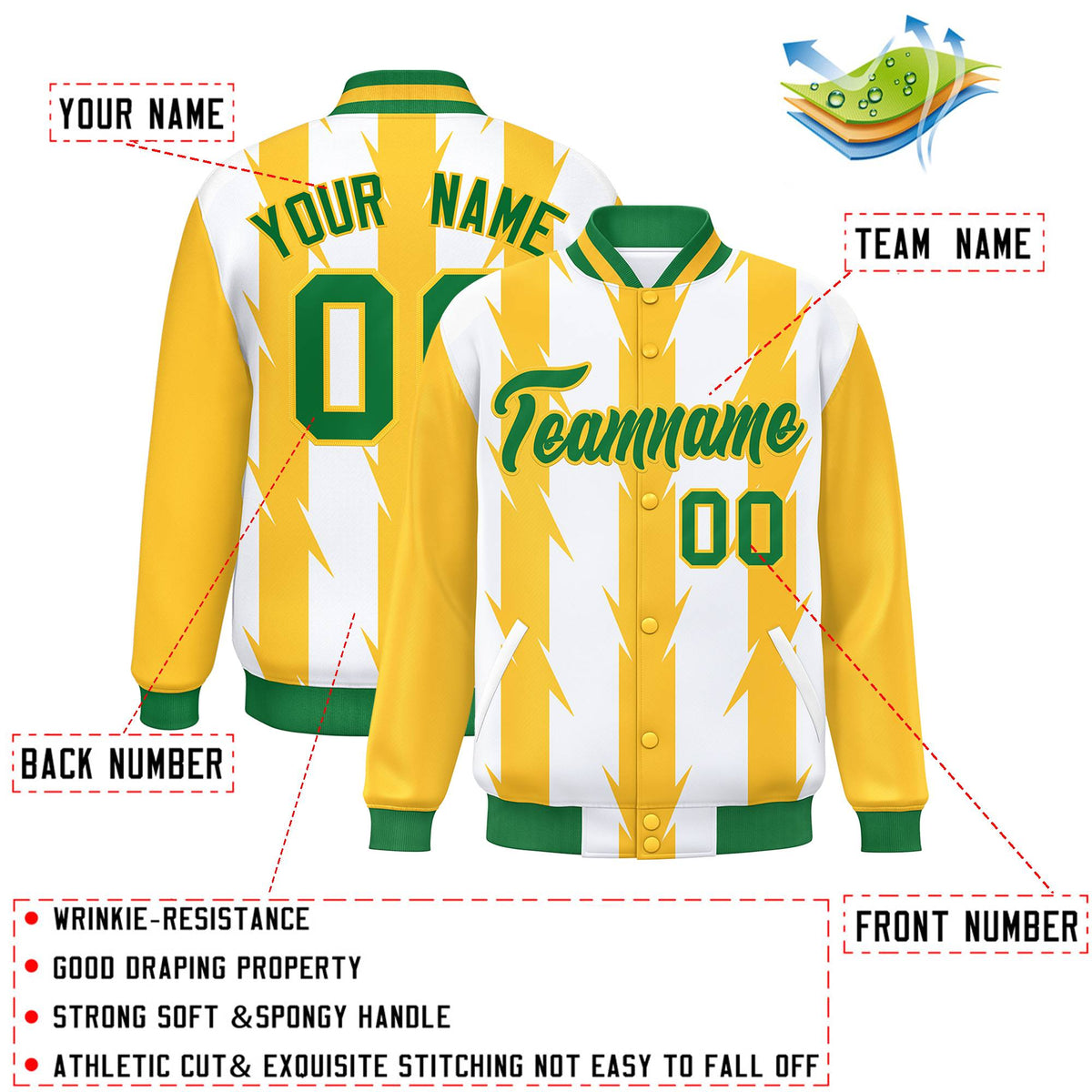 Custom White White Varsity Full-Snap Blade Pattern Raglan Sleeves Letterman Baseball Jacket