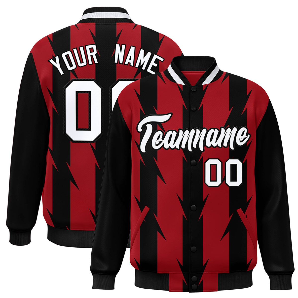 Custom Red Red Varsity Full-Snap Blade Pattern Raglan Sleeves Letterman Baseball Jacket