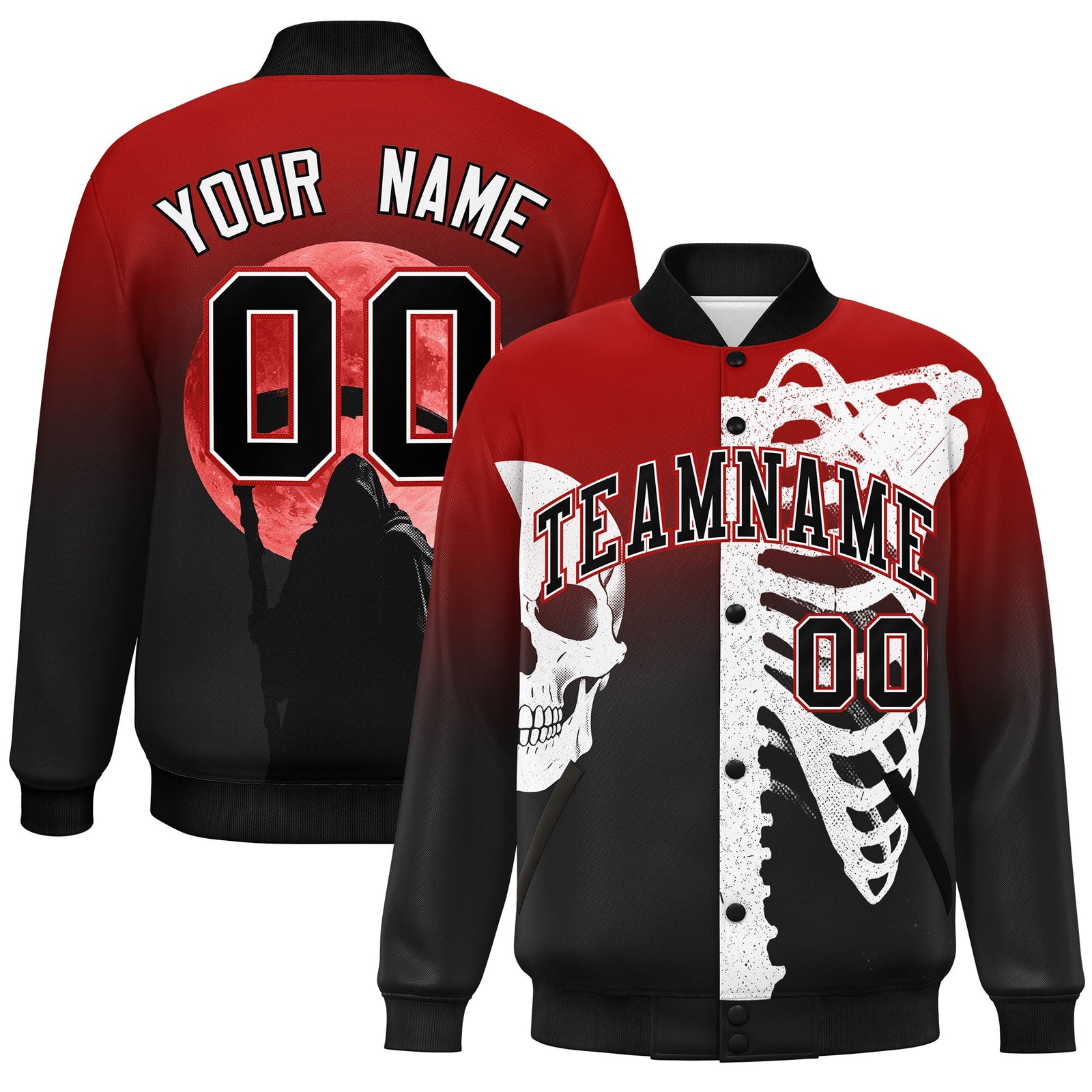 Custom Red Black White skeleton Halloween Graffiti Pattern Moisture-Wicking Jacket| KXKSHOP