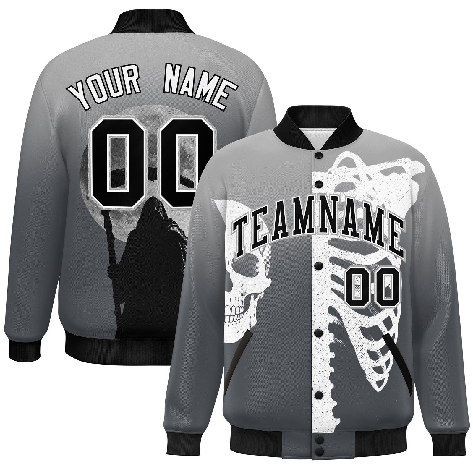 Custom Gray Dark Gray Black skeleton Halloween Graffiti Pattern Moisture-Wicking Jacket| KXKSHOP