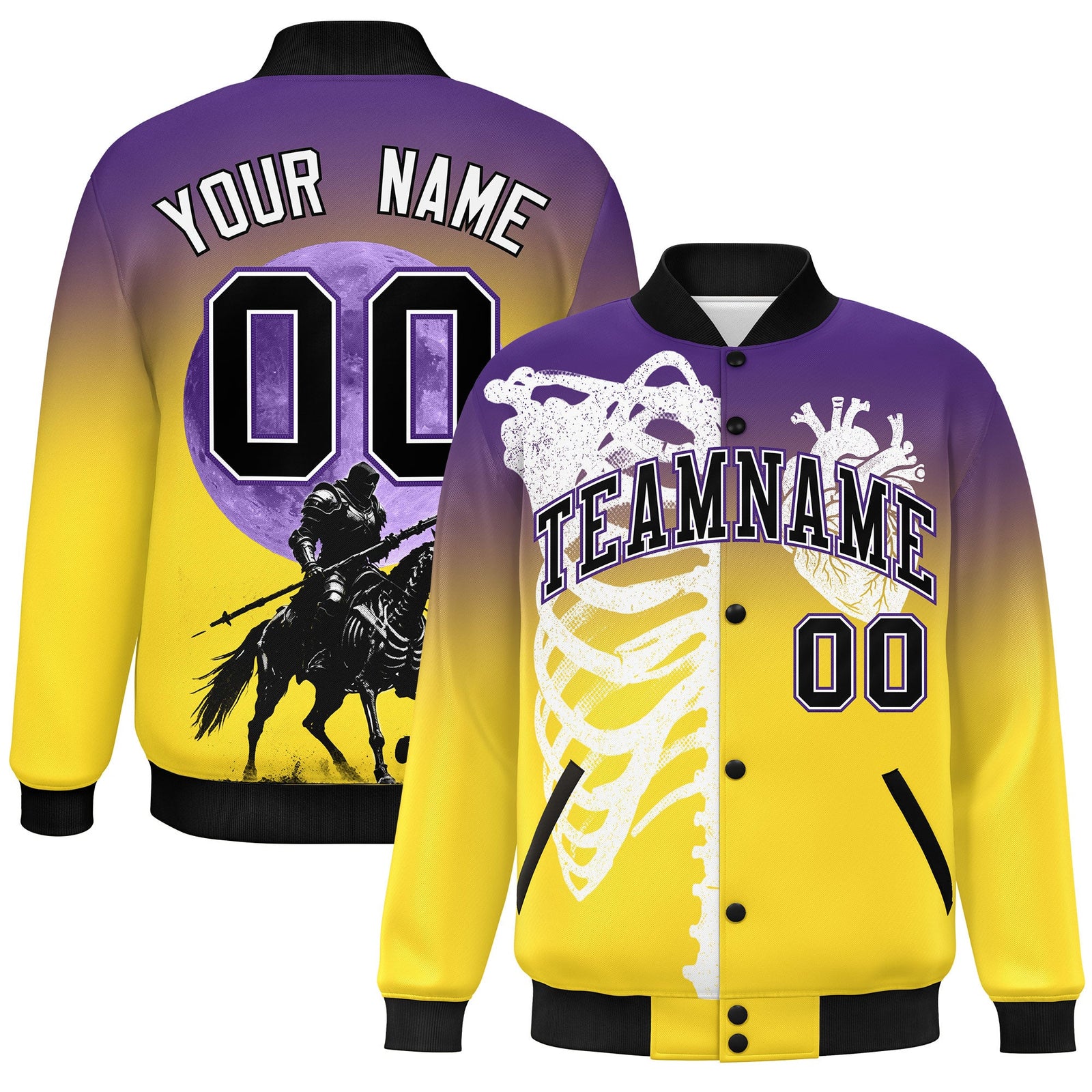 Custom Purple Gold Black skeleton Halloween Graffiti Pattern Moisture-Wicking Jacket| KXKSHOP
