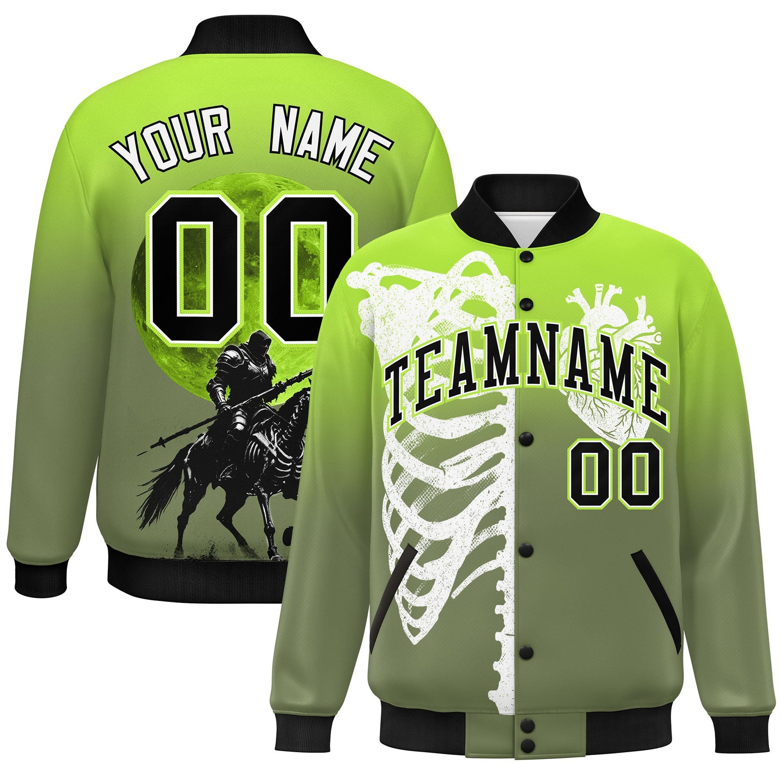 Custom Neon Green Black White skeleton Halloween Graffiti Pattern Moisture-Wicking Jacket| KXKSHOP