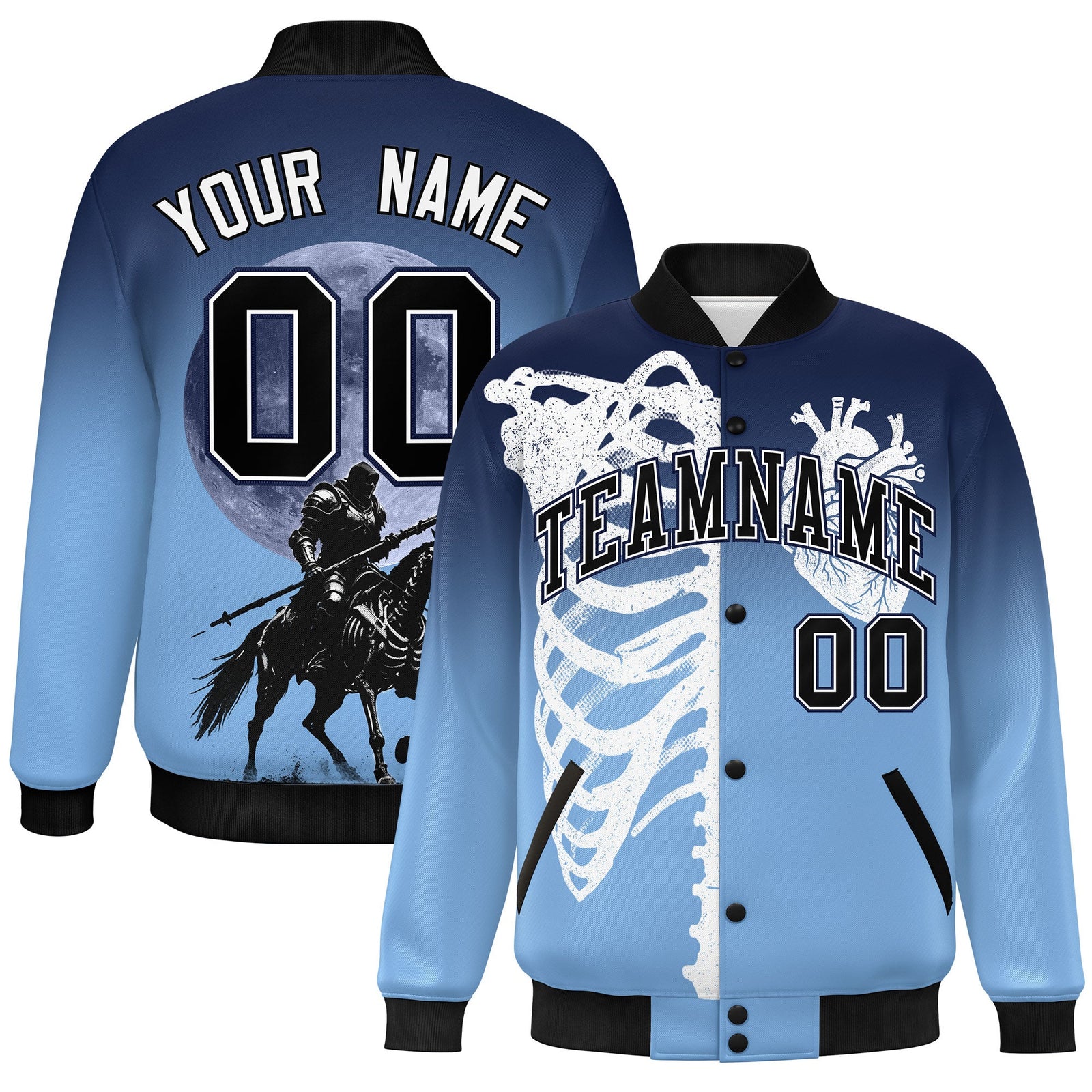 Custom Navy Light Blue Black skeleton Halloween Graffiti Pattern Moisture-Wicking Jacket| KXKSHOP