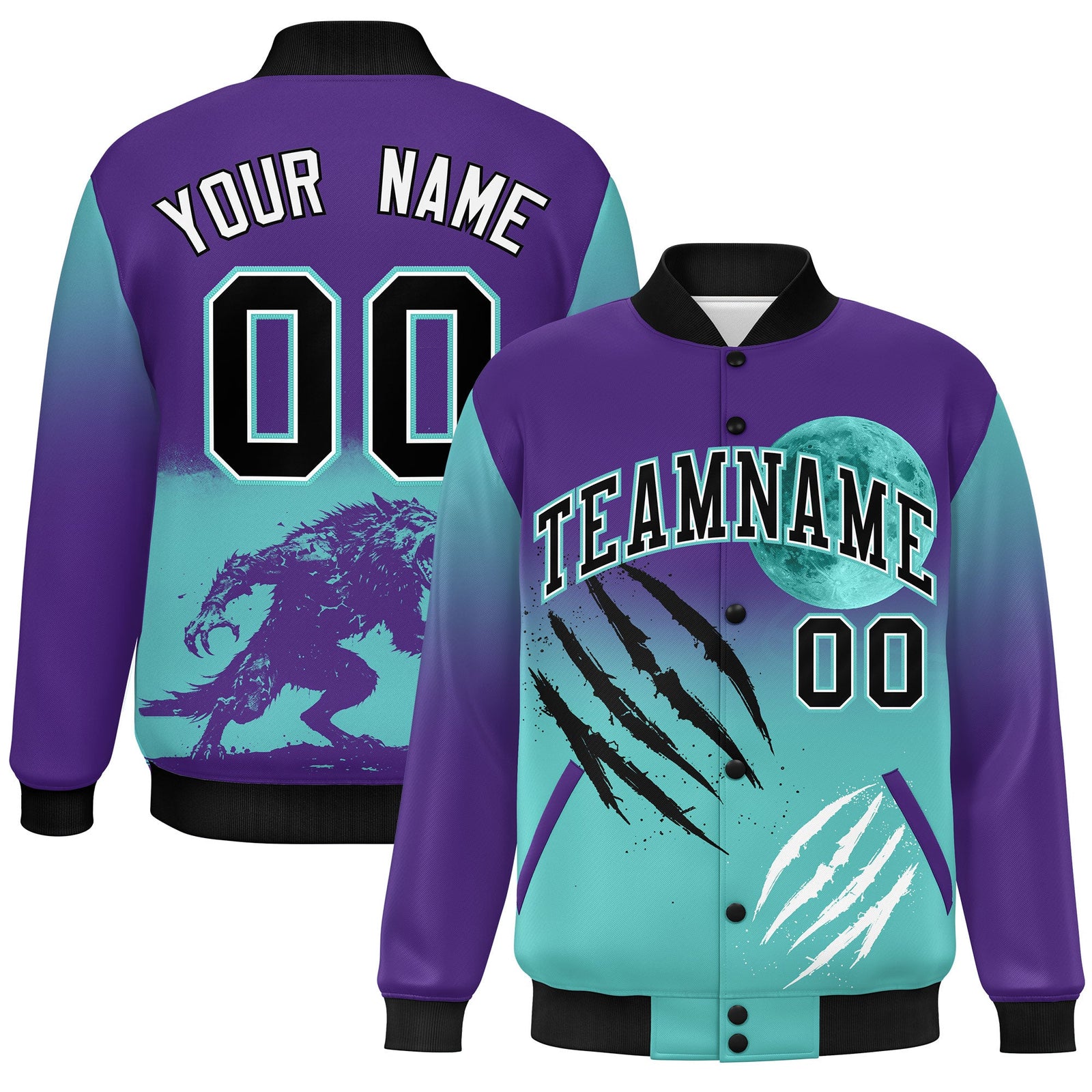 Custom Purple Teal Black skeleton Halloween Graffiti Pattern Moisture-Wicking Jacket| KXKSHOP