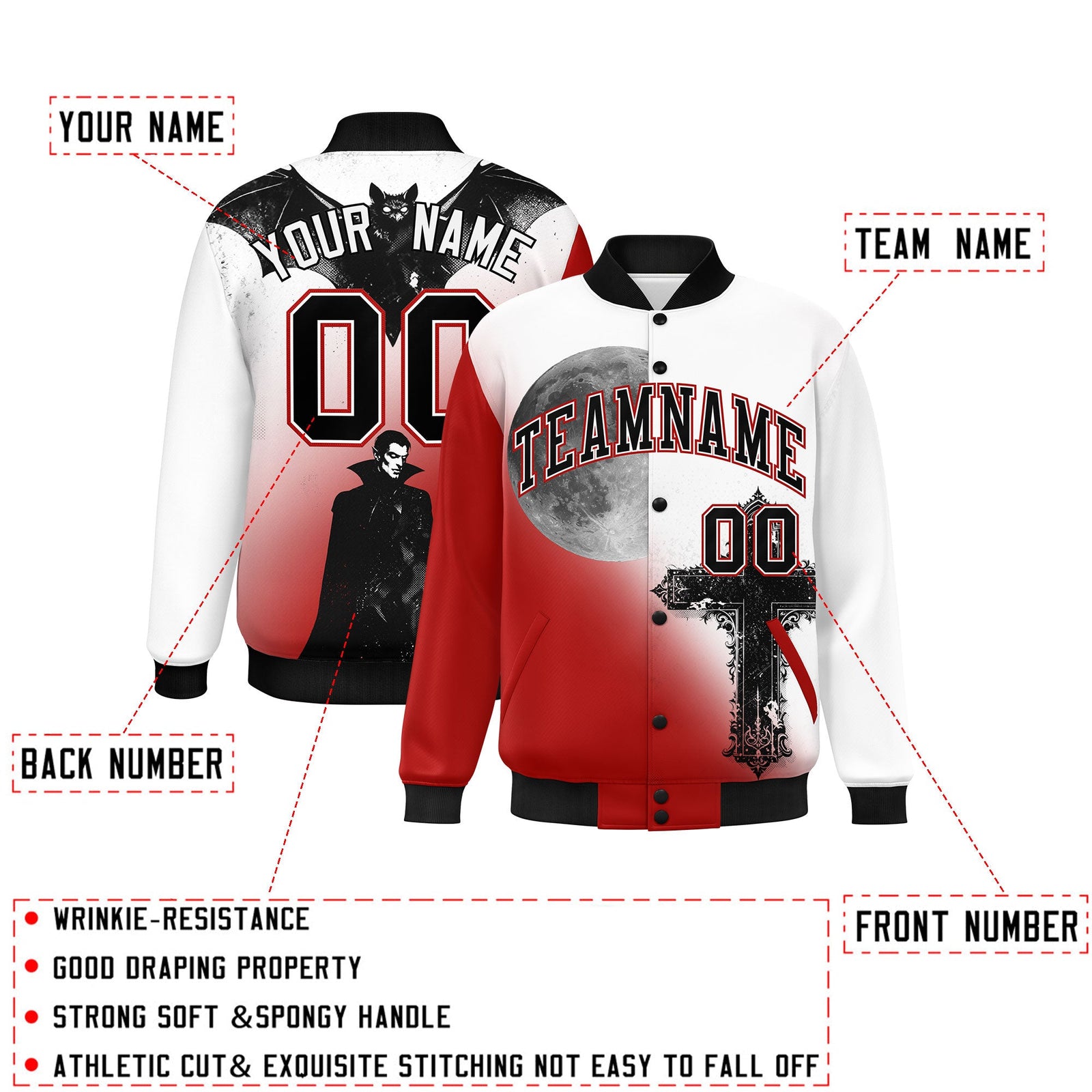 Custom White Red Black skeleton Halloween Graffiti Pattern Moisture-Wicking Jacket| KXKSHOP