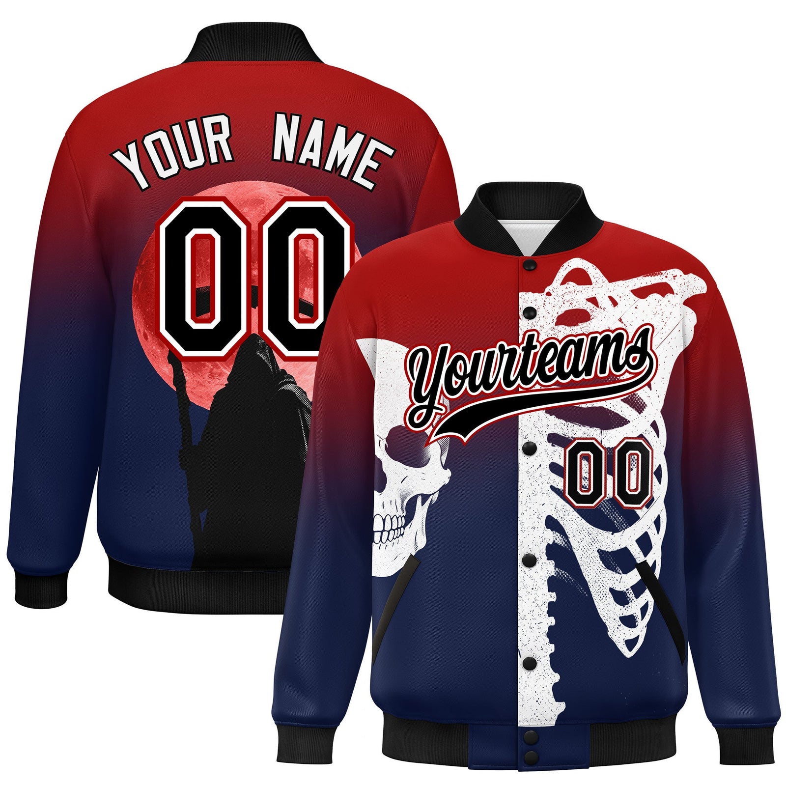 Custom Red Navy Black skeleton Halloween Graffiti Pattern Stretch Fabric Jacket| KXKSHOP