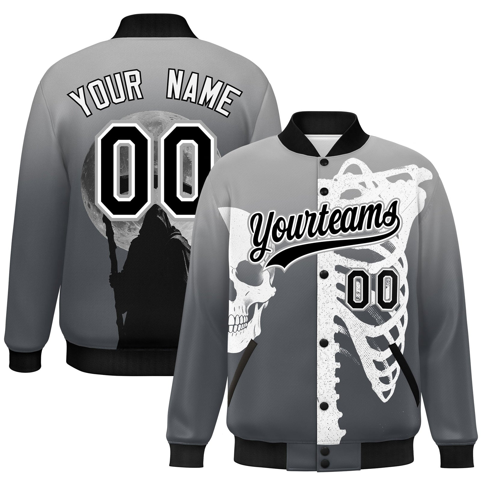 Custom Gray Dark Gray Black skeleton Halloween Graffiti Pattern Moisture-Wicking Jacket| KXKSHOP