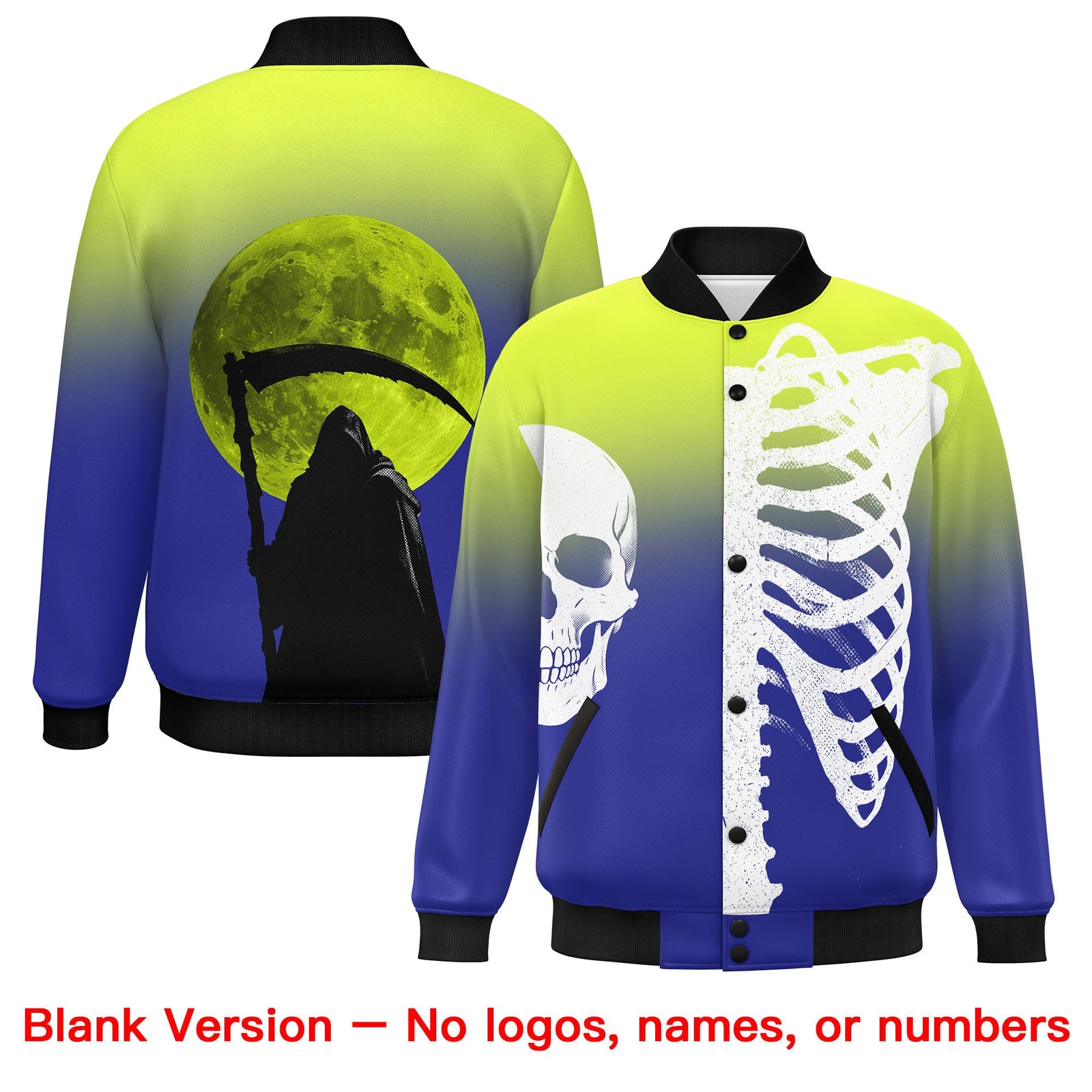 Custom Fluorescent Green Royal Black skeleton Halloween Graffiti Pattern Moisture-Wicking Jacket| KXKSHOP