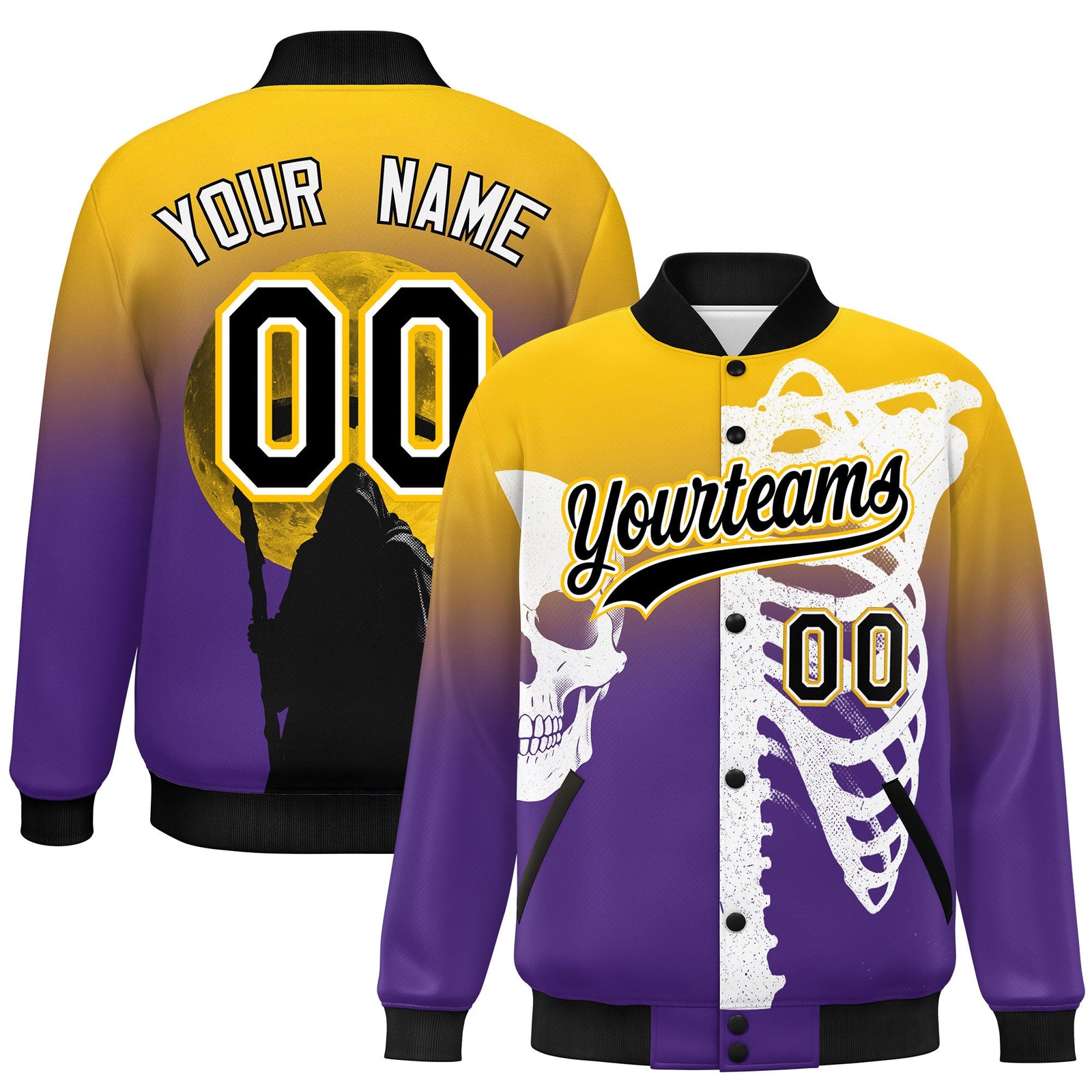 Custom Purple Black White skeleton Halloween Graffiti Pattern Stretch Fabric Jacket| KXKSHOP