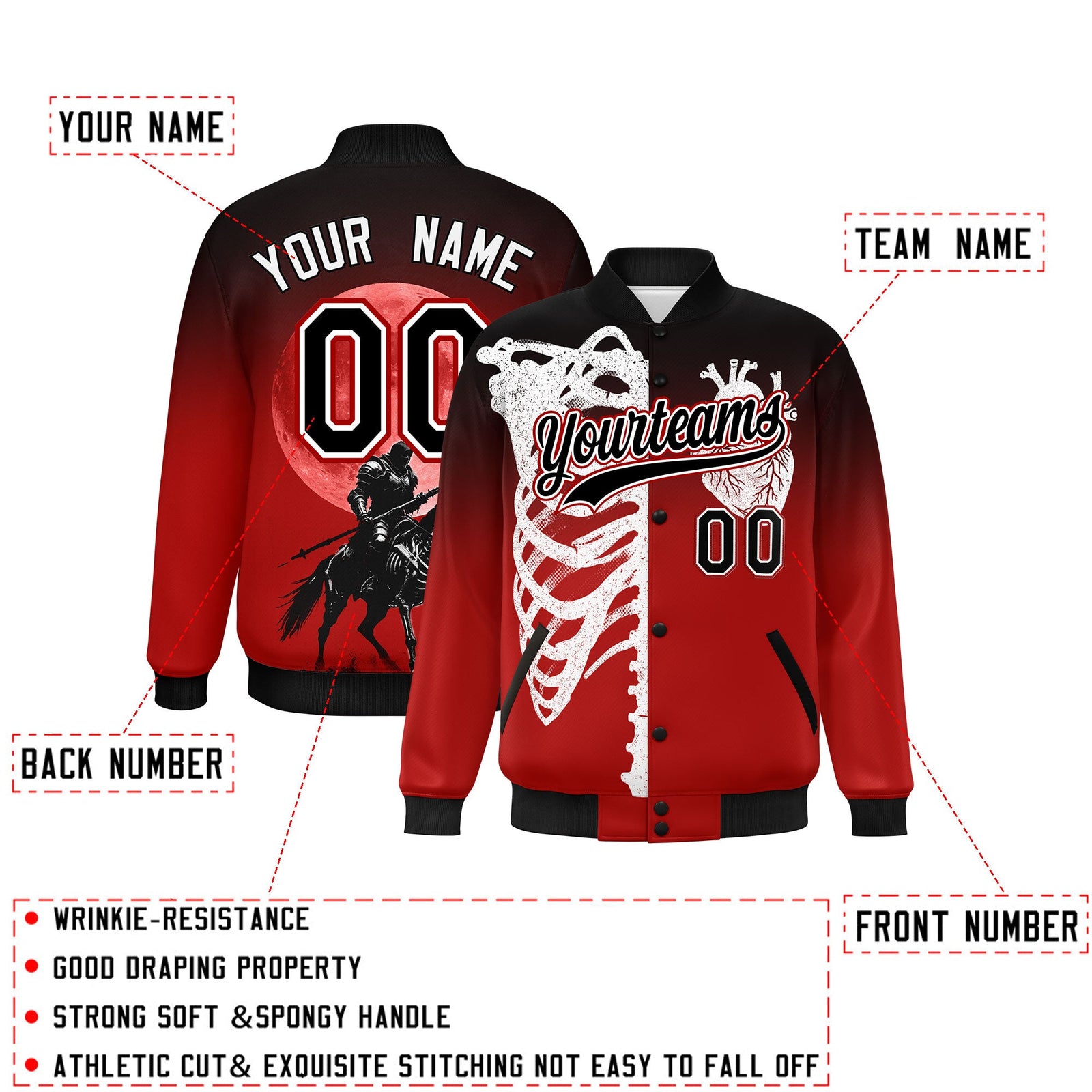 Custom Black Red White skeleton Halloween Graffiti Pattern Moisture-Wicking Jacket| KXKSHOP