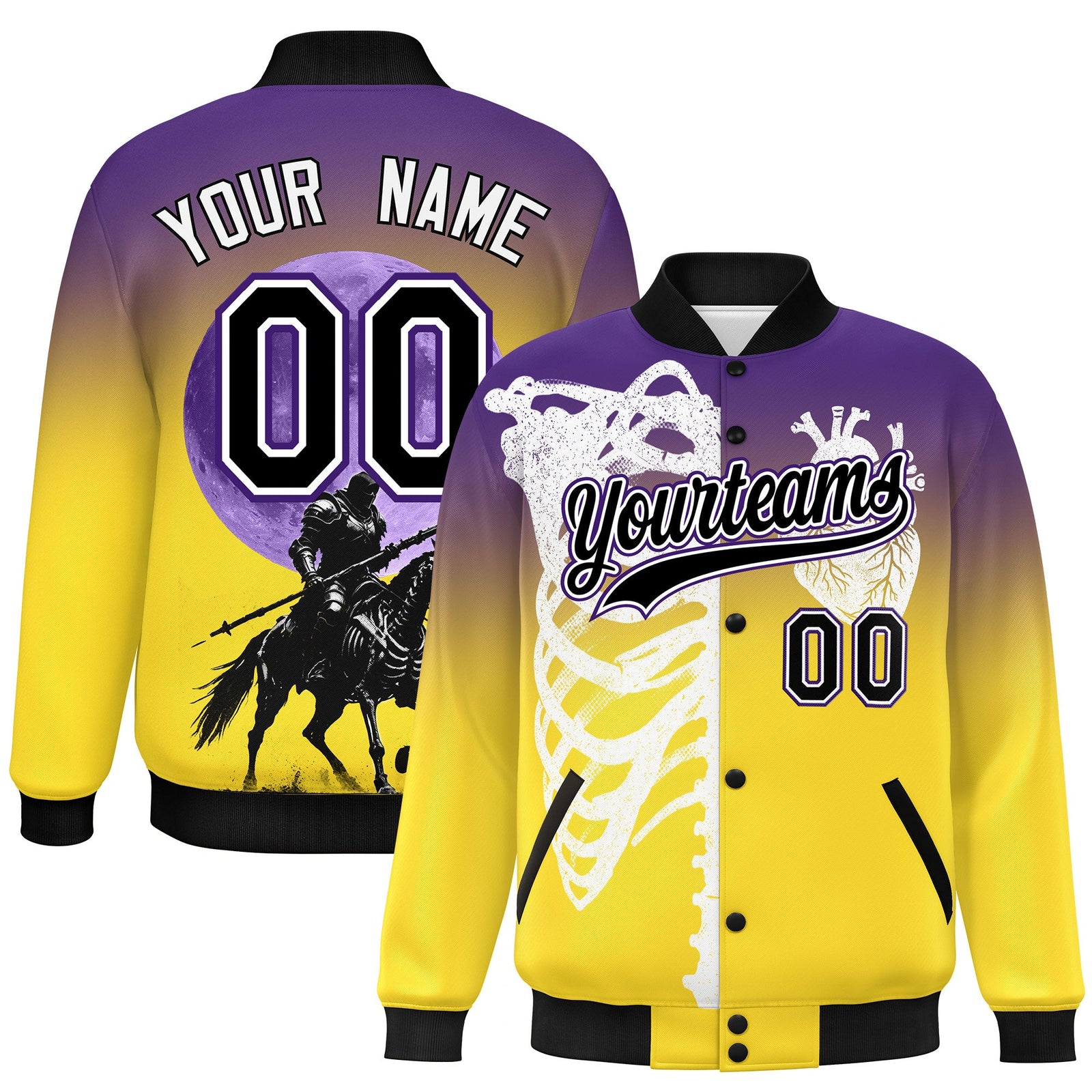 Custom Purple Gold Black skeleton Halloween Graffiti Pattern Moisture-Wicking Jacket| KXKSHOP