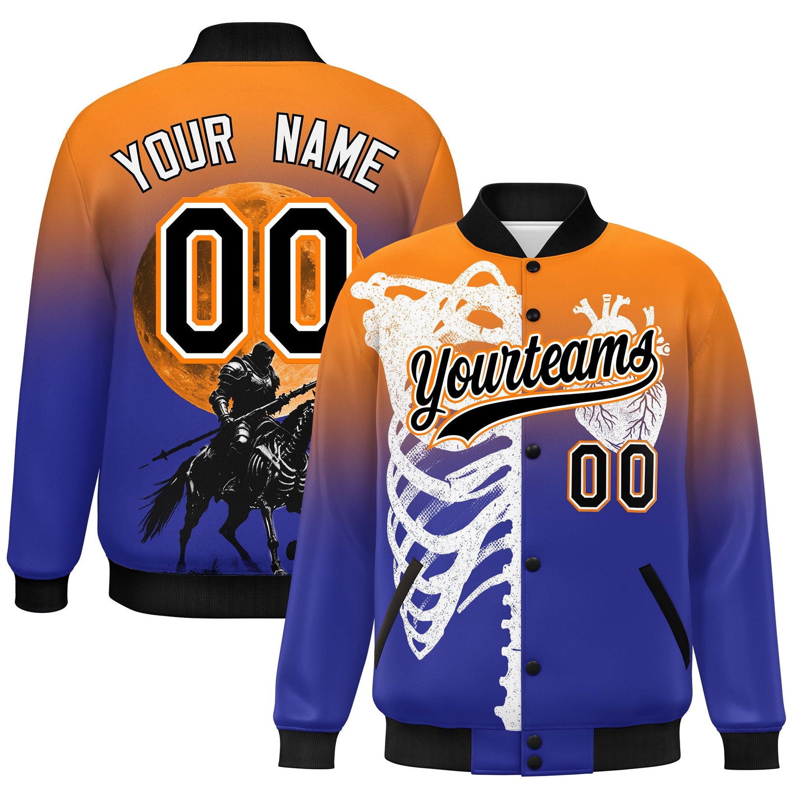 Custom Orange Royal Black skeleton Halloween Graffiti Pattern Moisture-Wicking Jacket| KXKSHOP