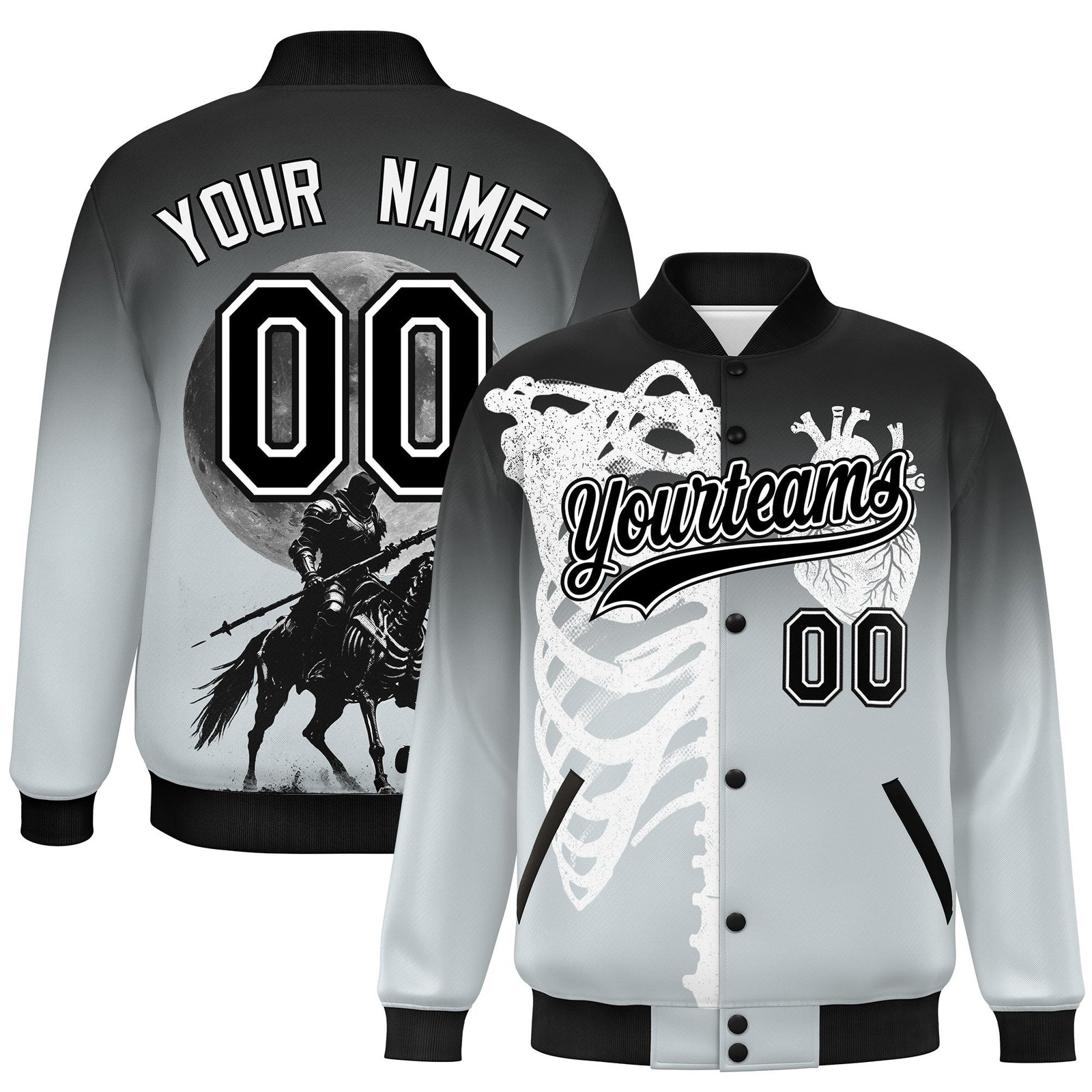 Custom Black Silver White skeleton Halloween Graffiti Pattern Stretch Fabric Jacket| KXKSHOP