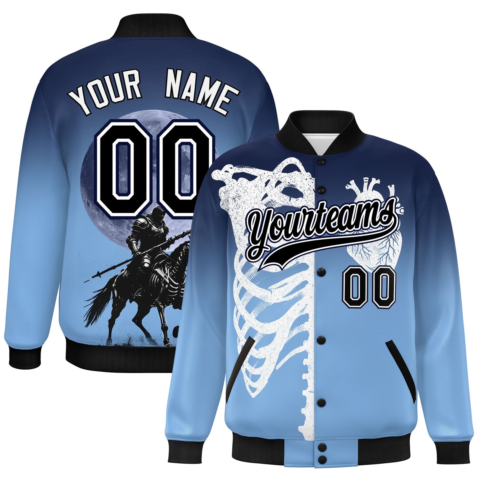 Custom Navy Light Blue Black skeleton Halloween Graffiti Pattern Moisture-Wicking Jacket| KXKSHOP