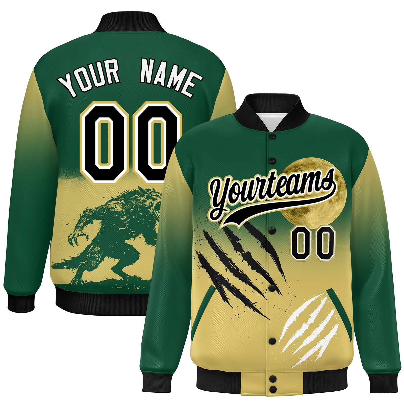 Custom Green Old Gold Black skeleton Halloween Graffiti Pattern Stretch Fabric Jacket| KXKSHOP