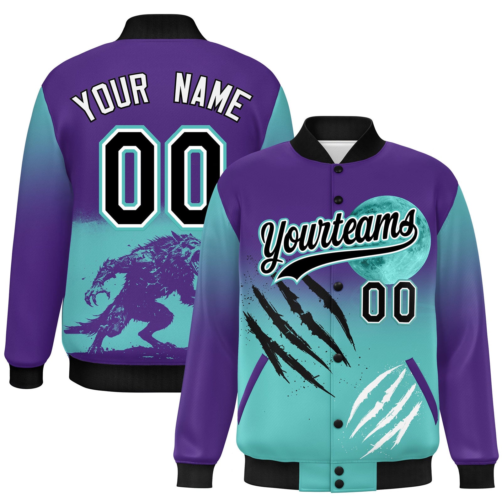 Custom Purple Teal Black skeleton Halloween Graffiti Pattern Moisture-Wicking Jacket| KXKSHOP