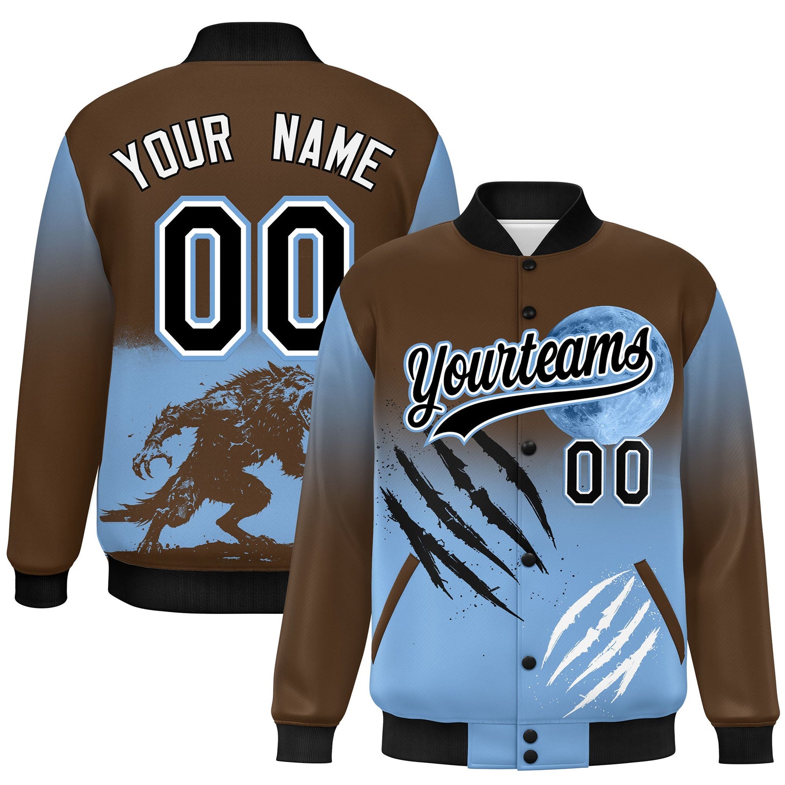 Custom Light Brown Powder Blue Black skeleton Halloween Graffiti Pattern Stretch Fabric Jacket| KXKSHOP