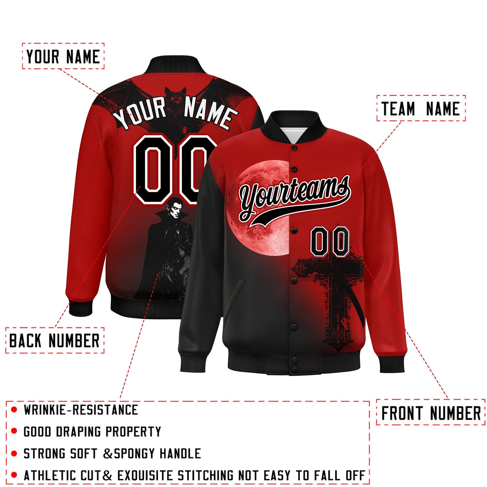 Custom Red Black White skeleton Halloween Graffiti Pattern Moisture-Wicking Jacket| KXKSHOP
