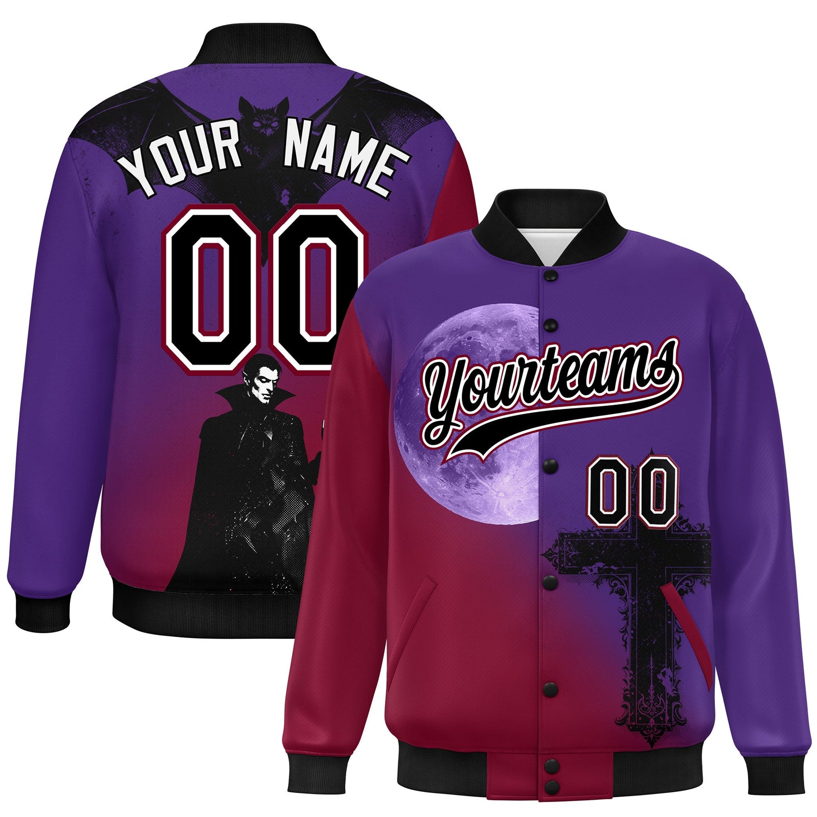 Custom Purple Cardinal Black skeleton Halloween Graffiti Pattern Moisture-Wicking Jacket| KXKSHOP