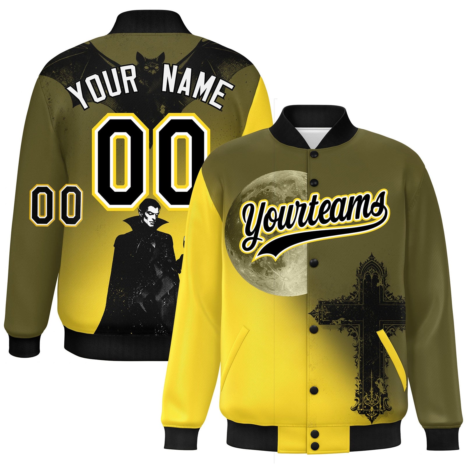 Custom Olive Gold Black skeleton Halloween Graffiti Pattern Moisture-Wicking Jacket| KXKSHOP