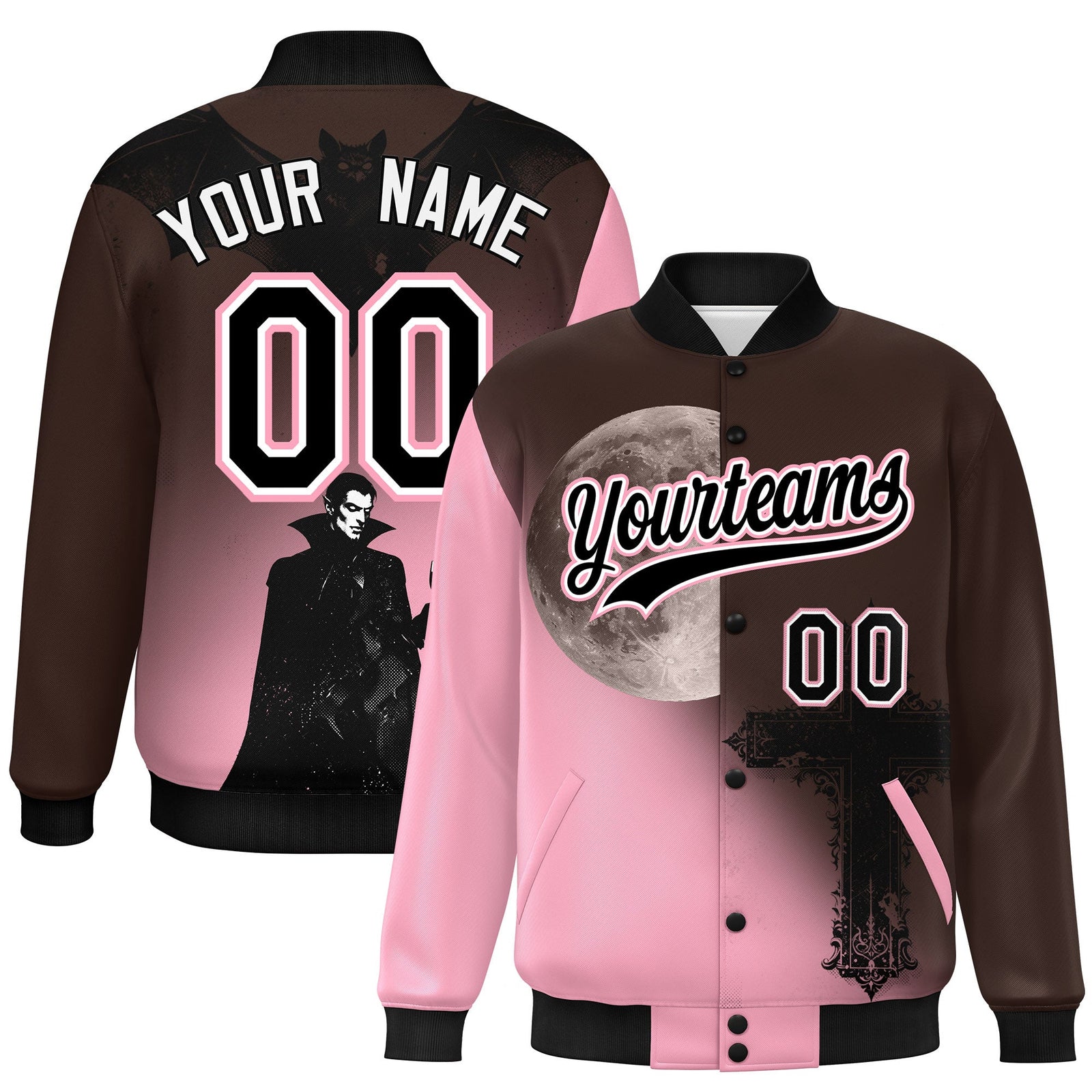 Custom Brown Light Pink Black skeleton Halloween Graffiti Pattern Stretch Fabric Jacket| KXKSHOP