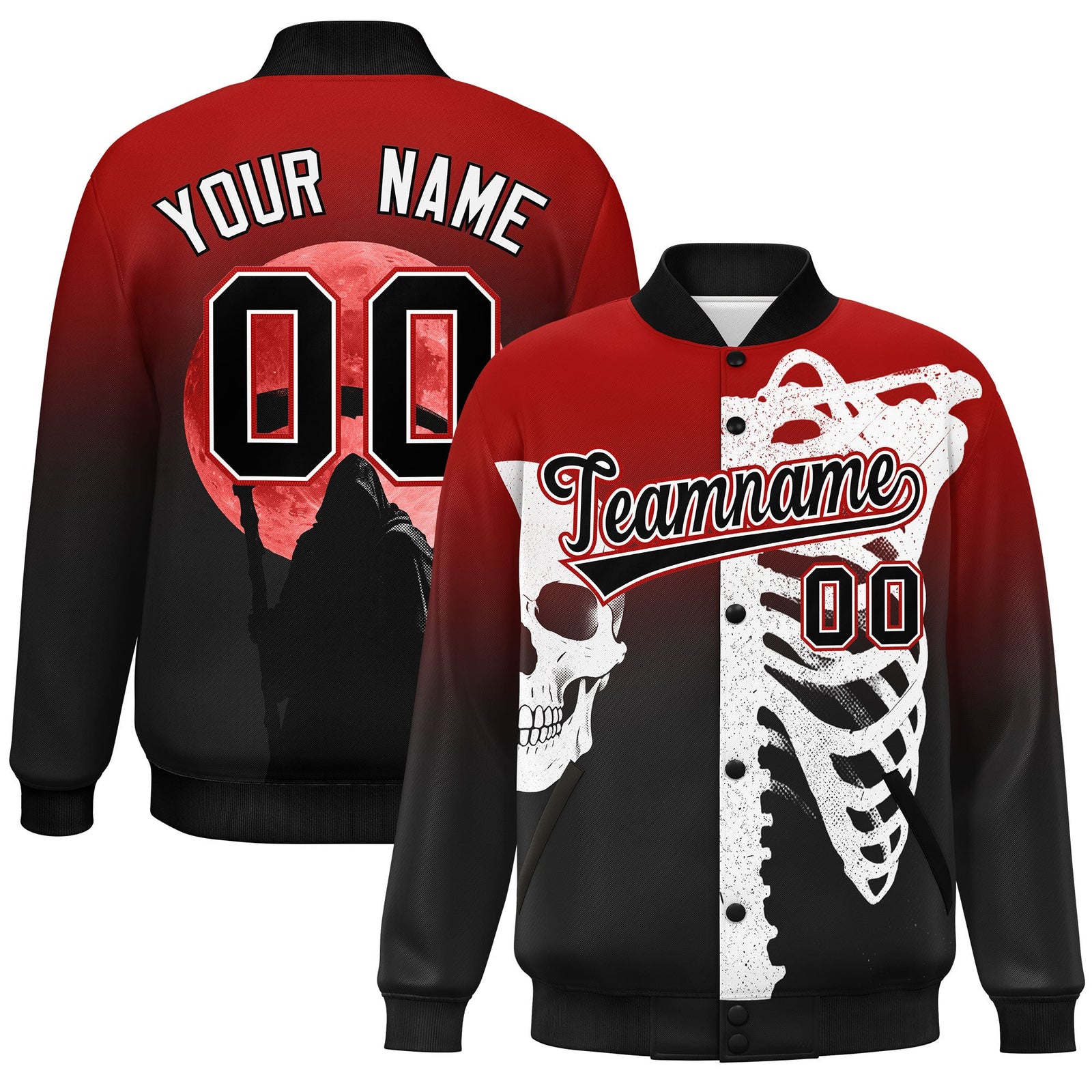 Custom Red Black White skeleton Halloween Graffiti Pattern Moisture-Wicking Jacket| KXKSHOP