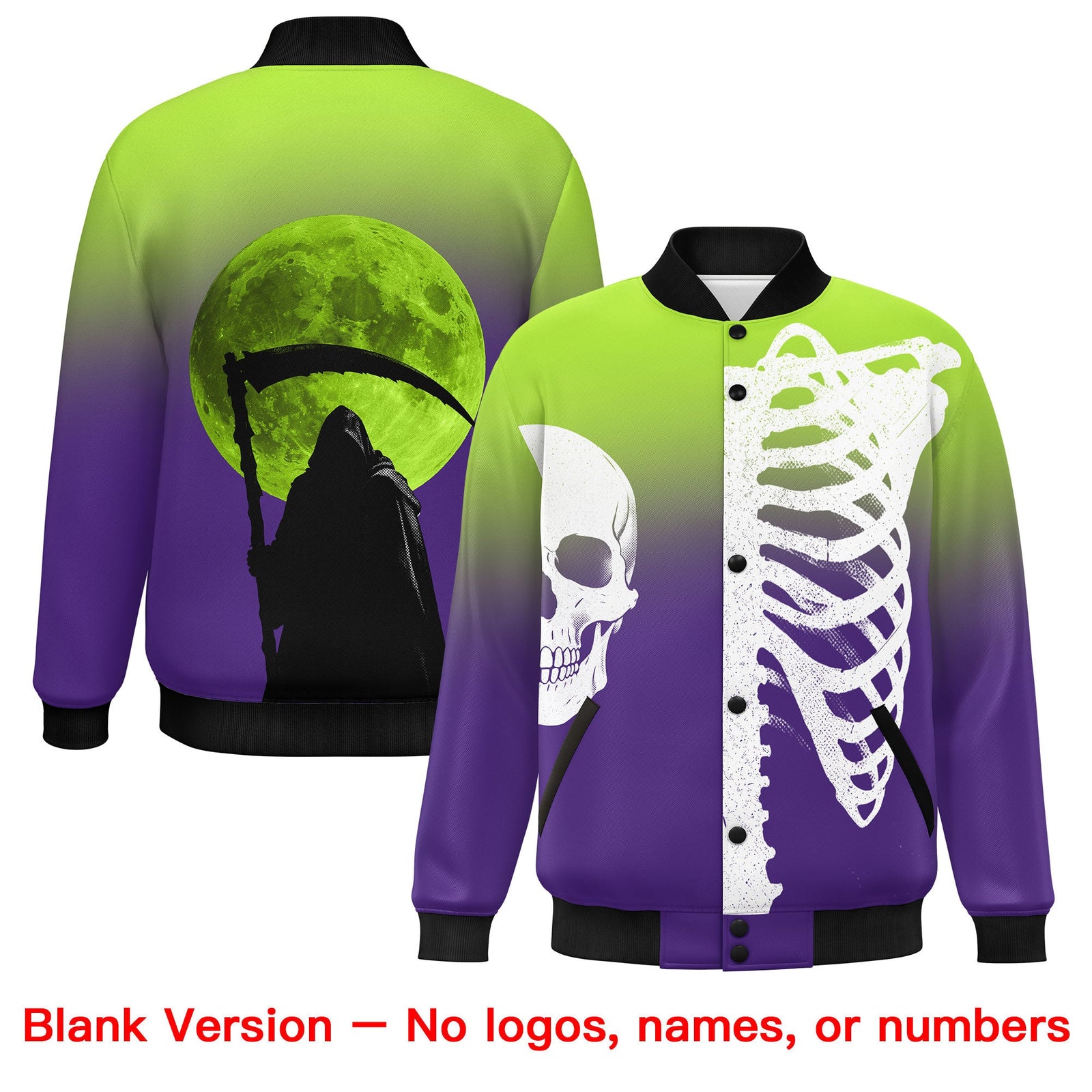 Custom Neon Green Purple Black skeleton Halloween Graffiti Pattern Moisture-Wicking Jacket| KXKSHOP